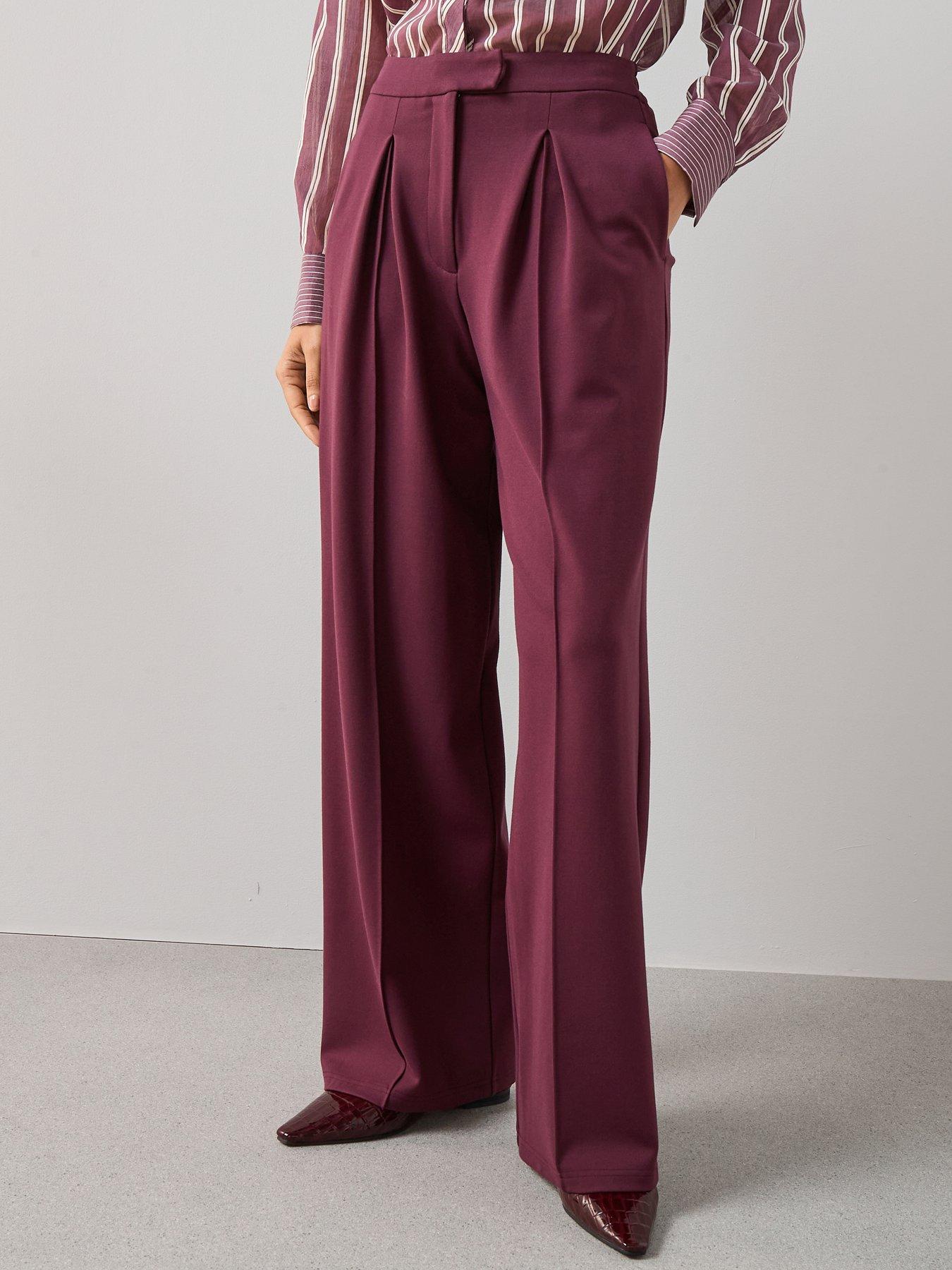 undefined Ponte Wide Leg Pleated Trouser - Purple
