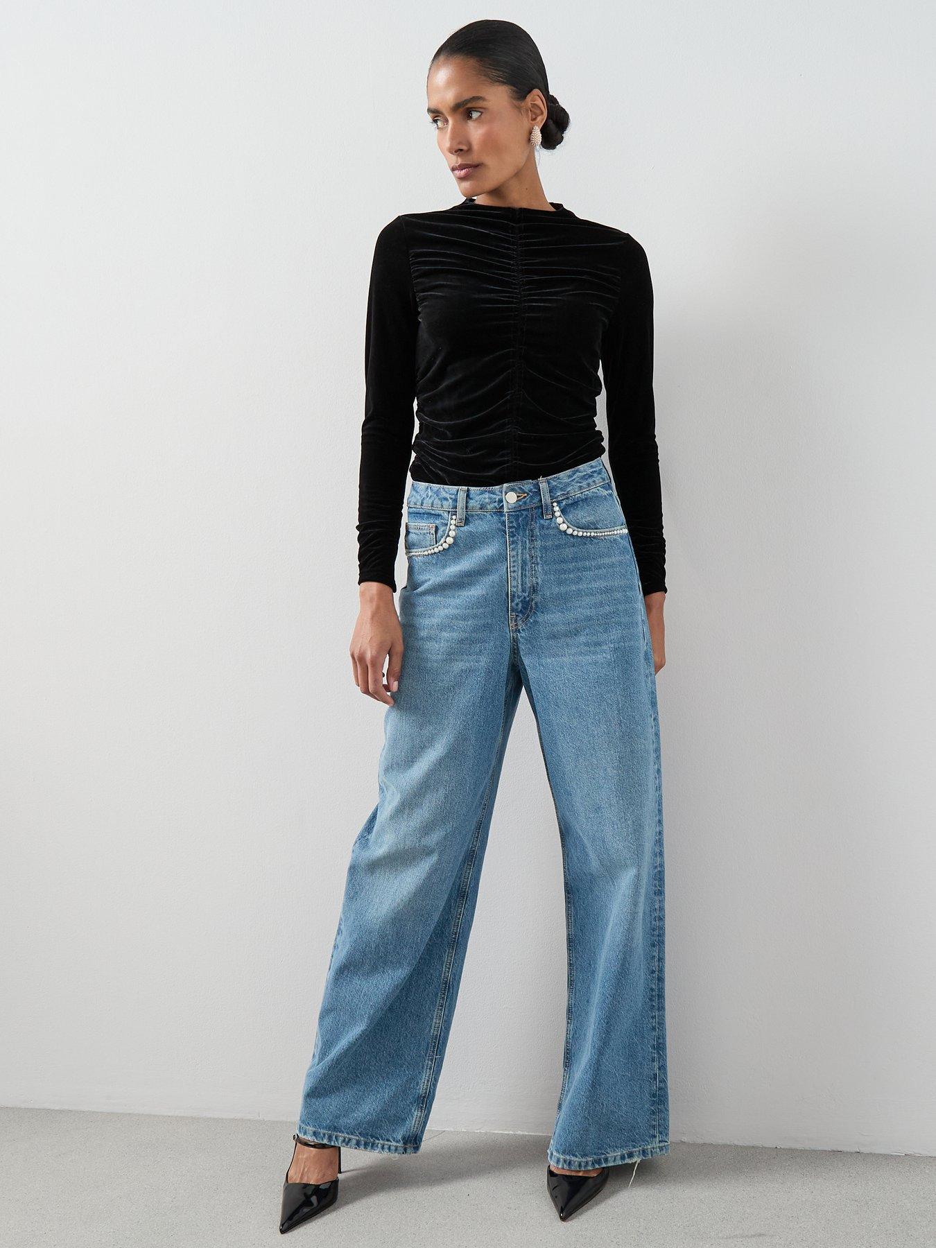 The Very Collection Ruched Front Velvet Top - Black | Very