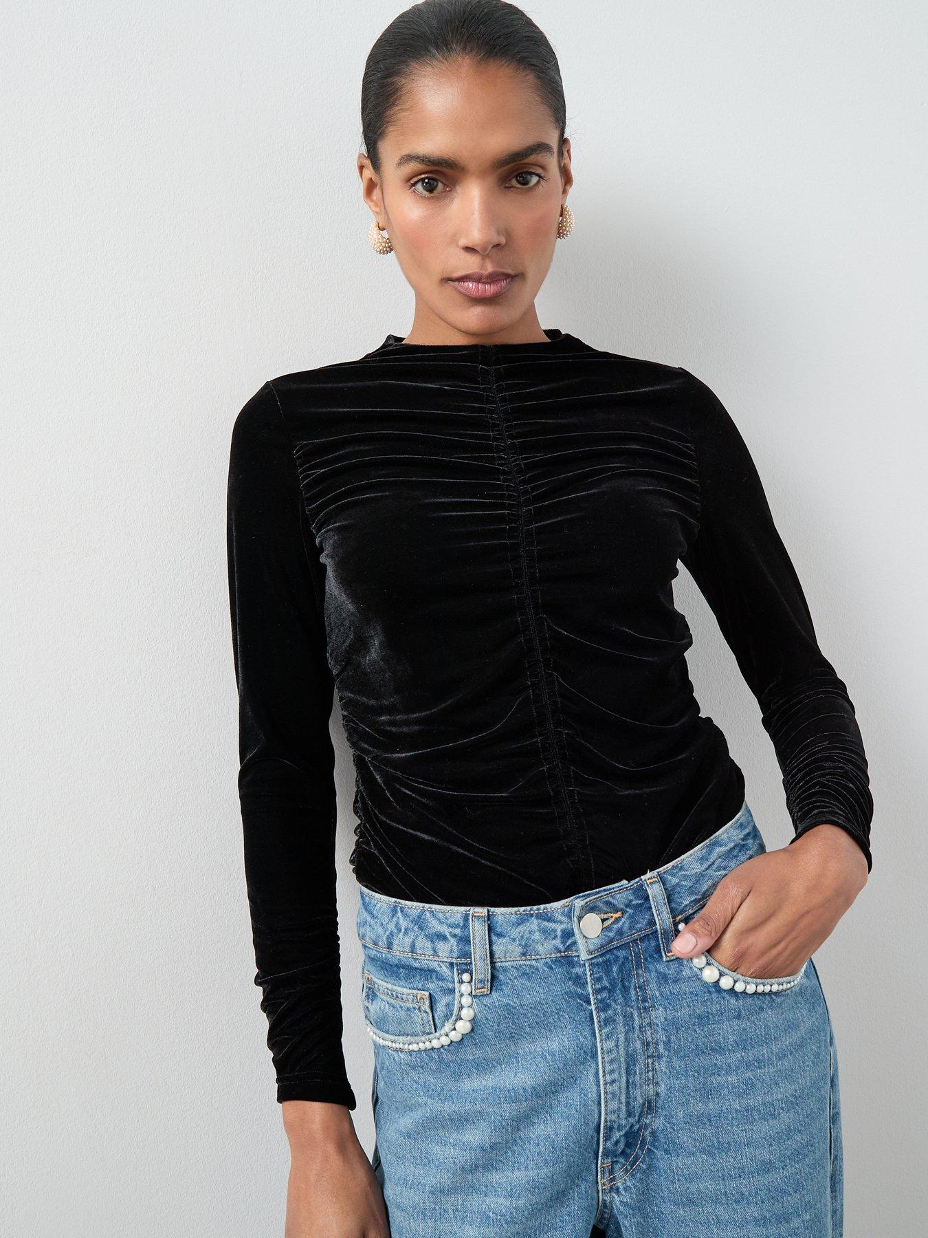 The Very Collection Ruched Front Velvet Top - Black | Very