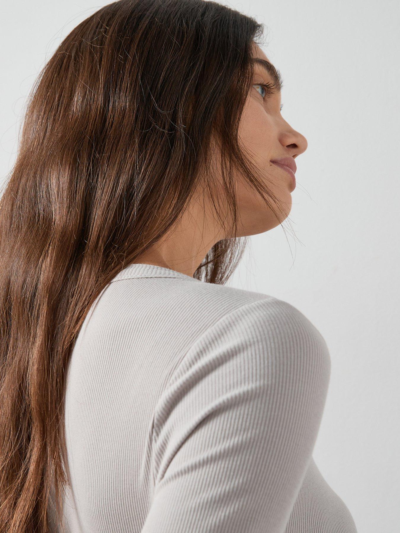 The Very Collection Long Sleeve Side Button Rib Top - Beige | Very