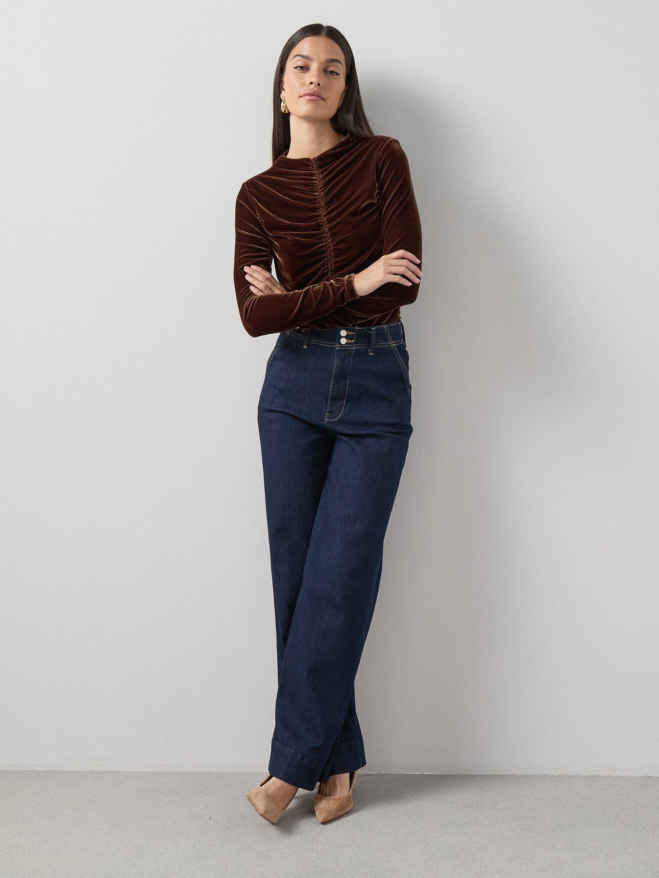 Image 3 of 7 of The Very Collection Ruched Front Velvet Top - Brown