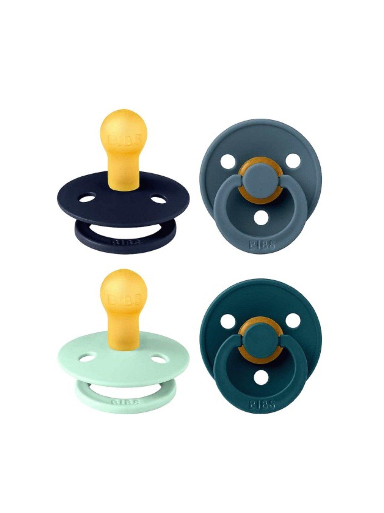 BIBS 4 Pack Soothers -  Blue/Green (Size 2) Round Nipple