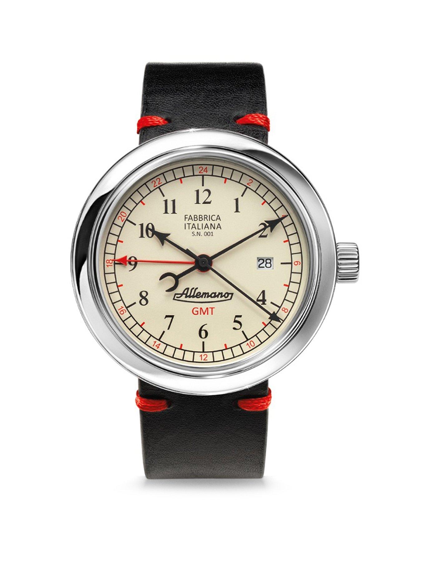 Allemano GMT White Dial Polished Steel Case Black Strap