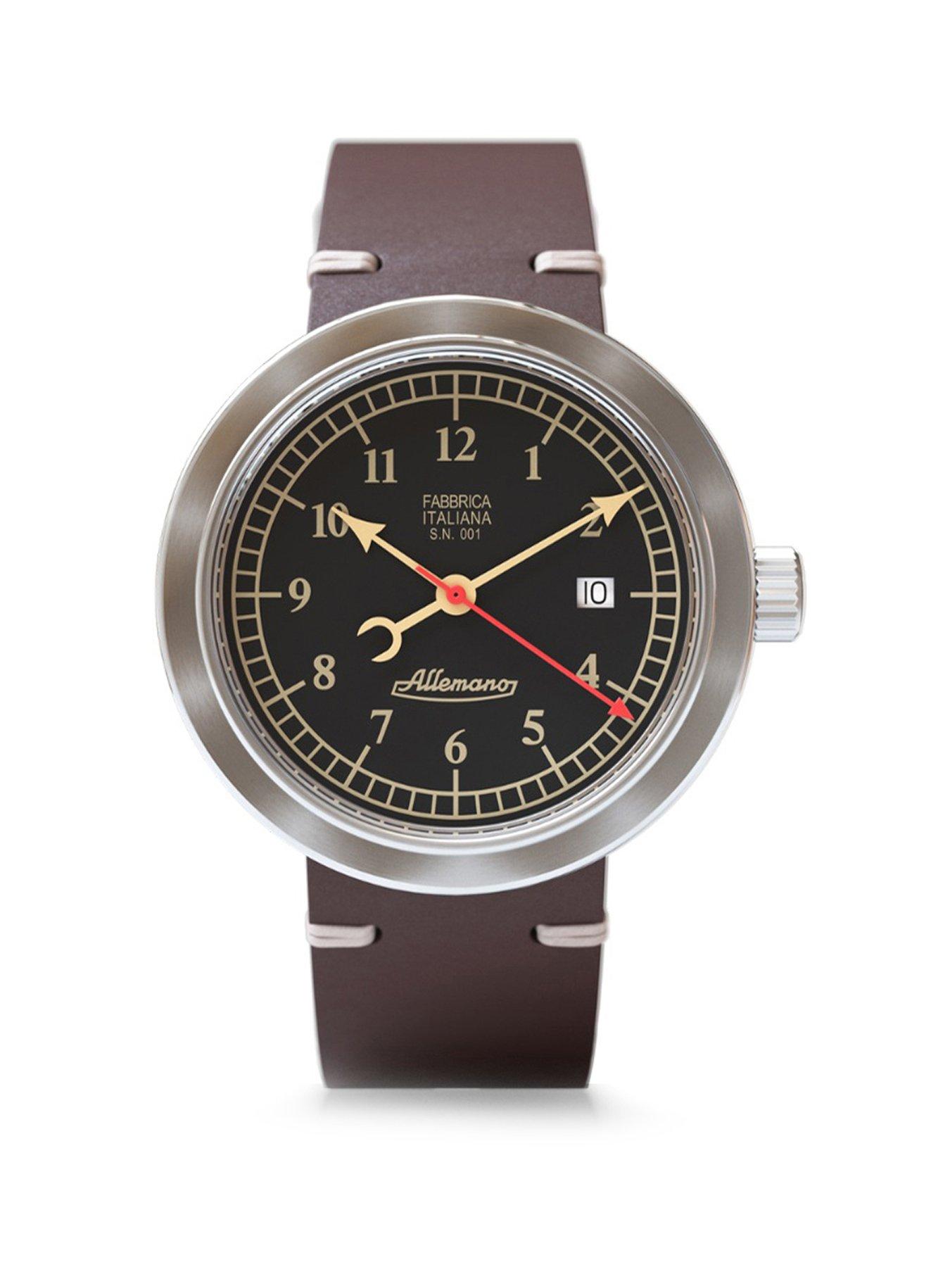 undefined Day Black Dial Brushed Steel Case Brown Strap