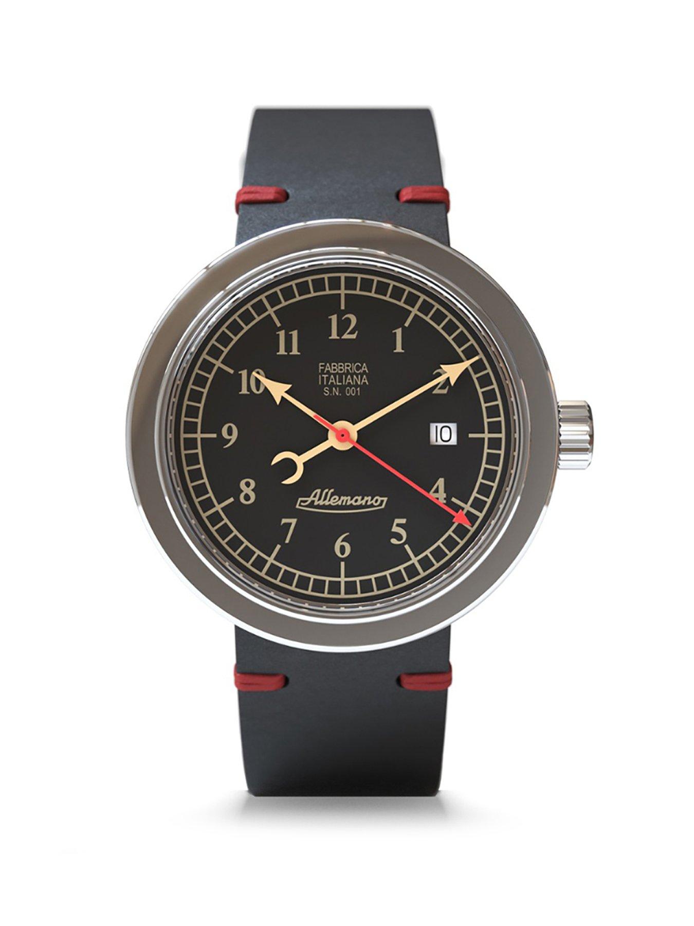 Allemano Day Black Dial Polished Steel Case Black Strap Watch