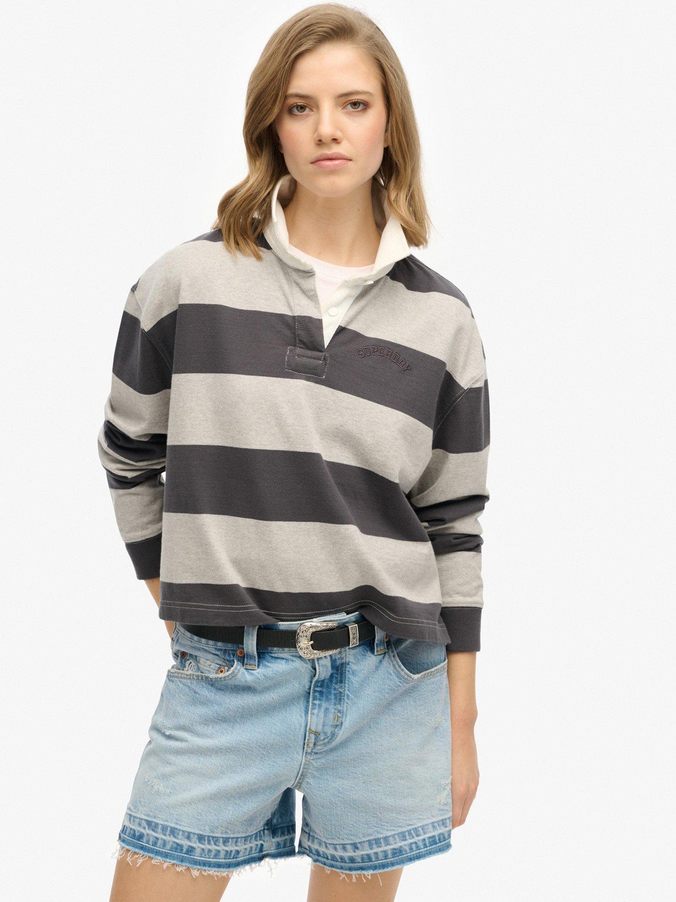 undefined Athletic Essentials Stripe Rugby Top - Grey