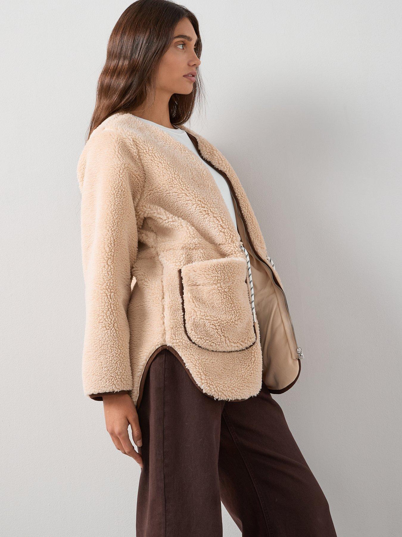 Image 1 of 7 of V by Very Tie Waist Borg &nbsp;Jacket - Cream