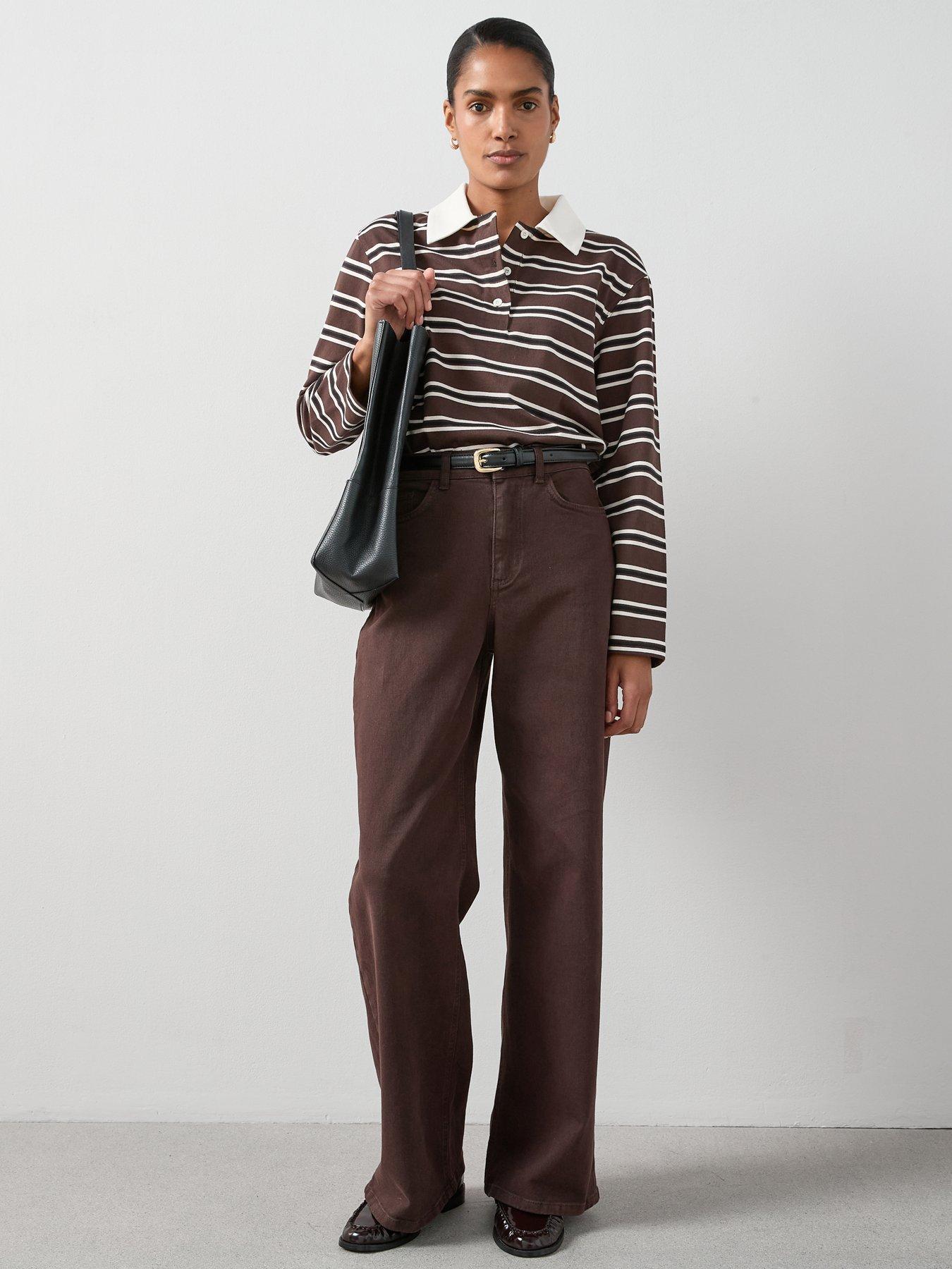 Image 3 of 6 of The Very Collection Collar Stripe Rugby Top - Brown