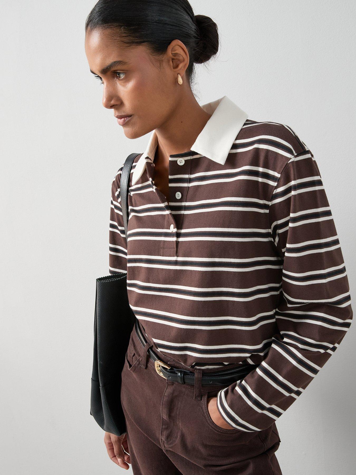 Image 5 of 6 of The Very Collection Collar Stripe Rugby Top - Brown
