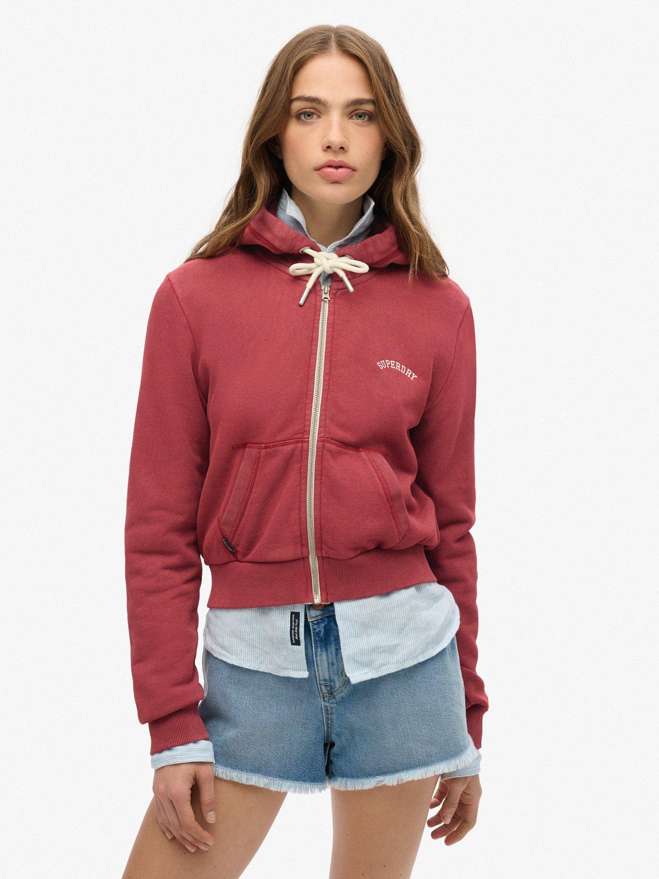 undefined Essential Logo Cropped Zip Hoodie - Red