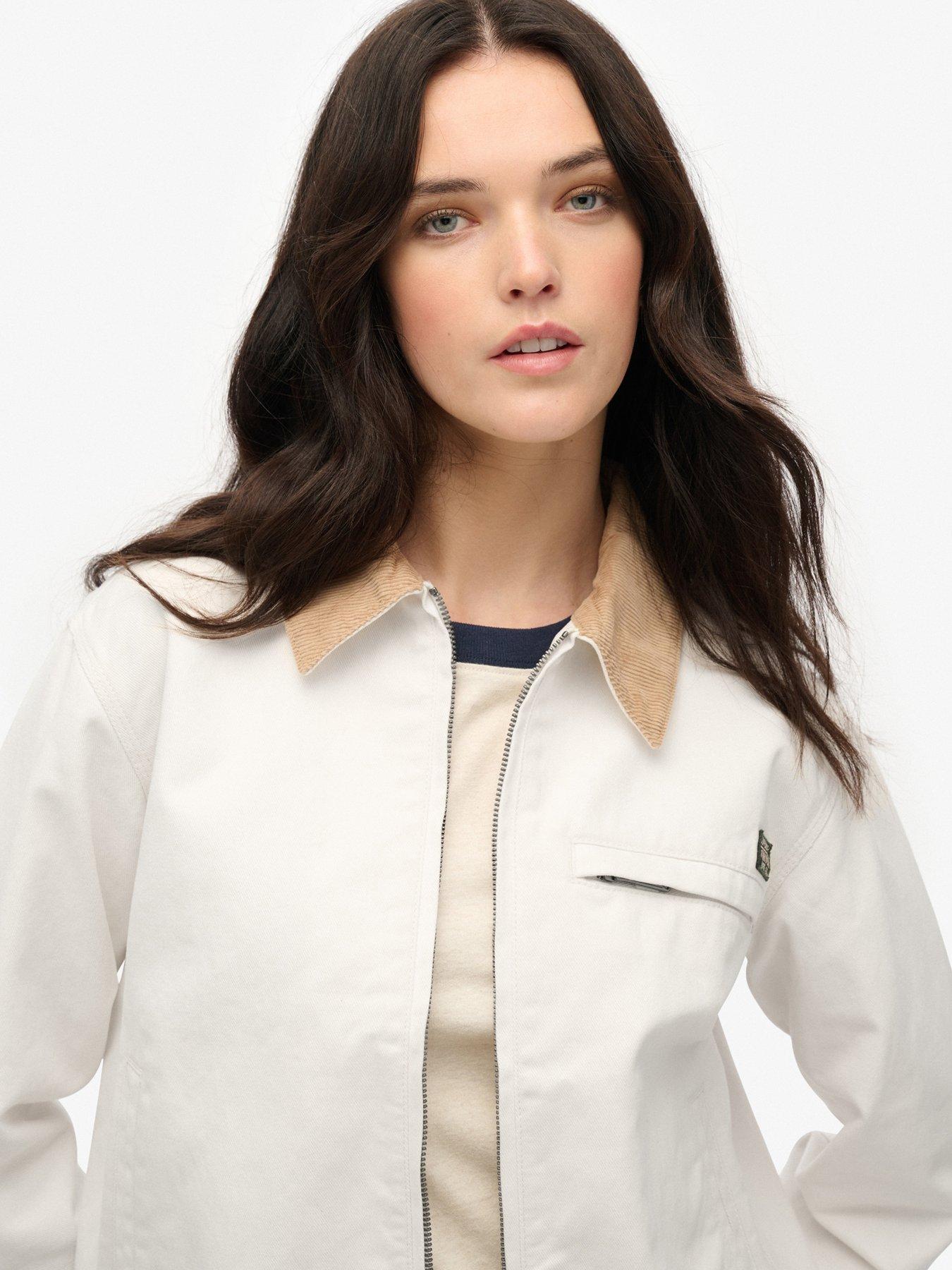 Image 4 of 4 of Superdry Cord Collar Ranch Jacket - White