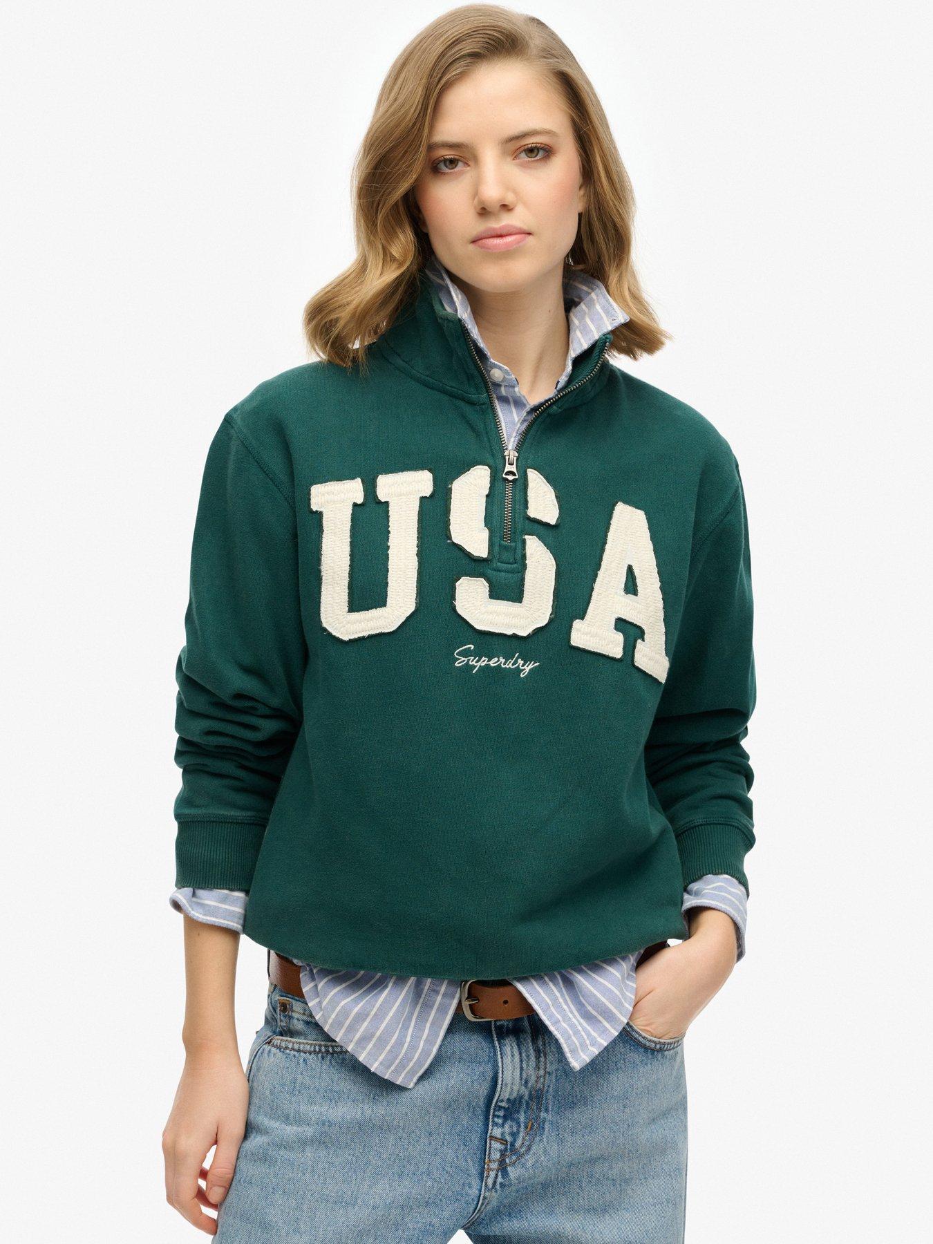 Superdry Athletic Essentials Applique Half Zip Sweatshirt - Green