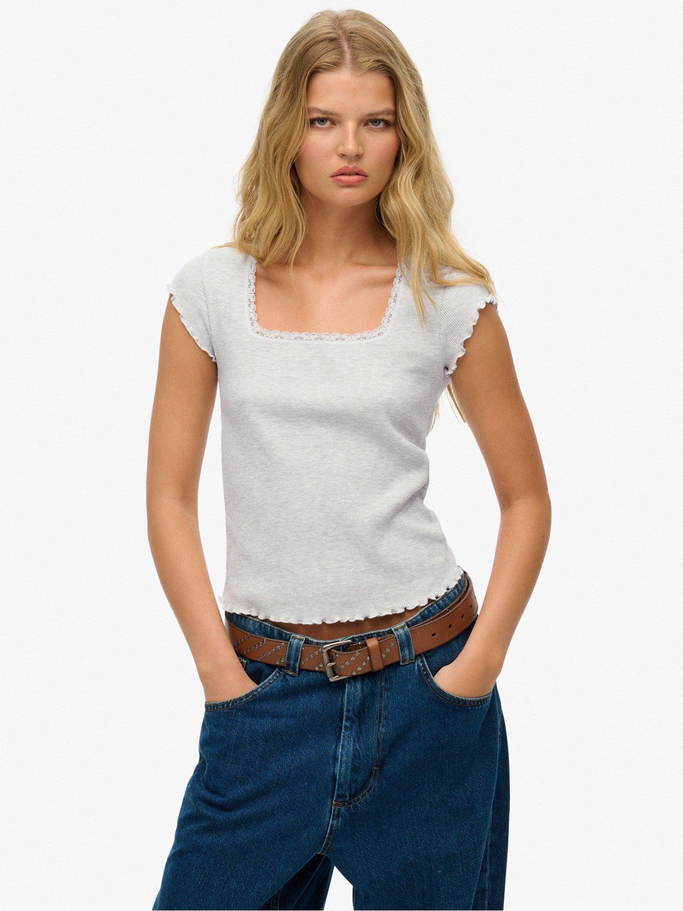 undefined Essential Square Neck Short Sleeve T-Shirt - Grey