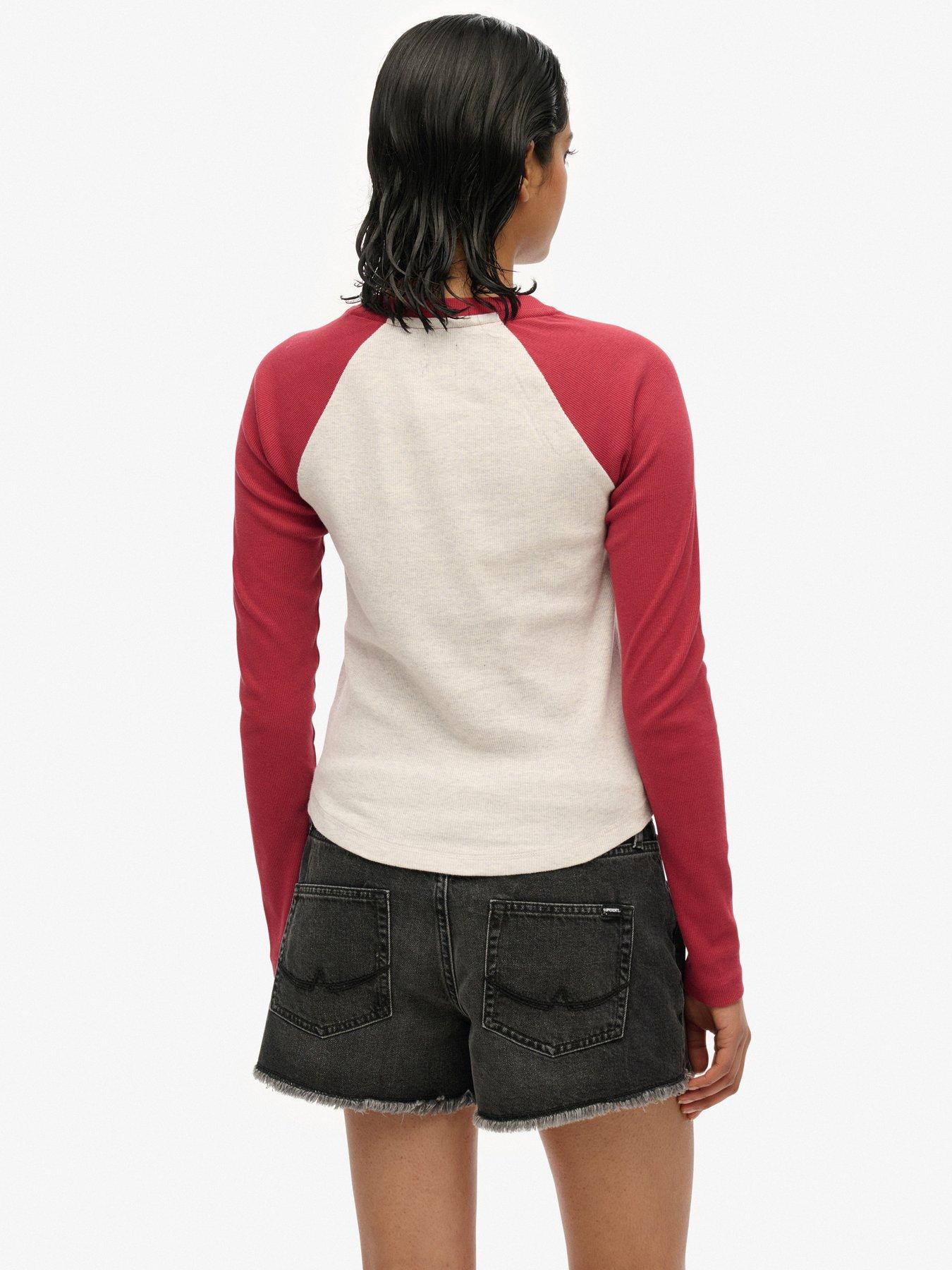 Image 2 of 4 of Superdry Essential Logo Ribbed Baseball Long Sleeve Top - Red