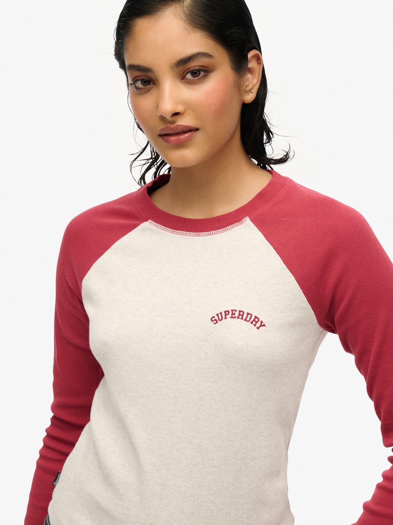 Image 4 of 4 of Superdry Essential Logo Ribbed Baseball Long Sleeve Top - Red