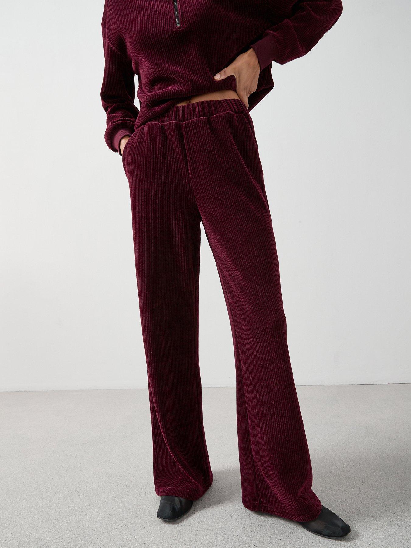 The Very Collection Velour Rib Wide Leg Trousers Co-ord - Purple
