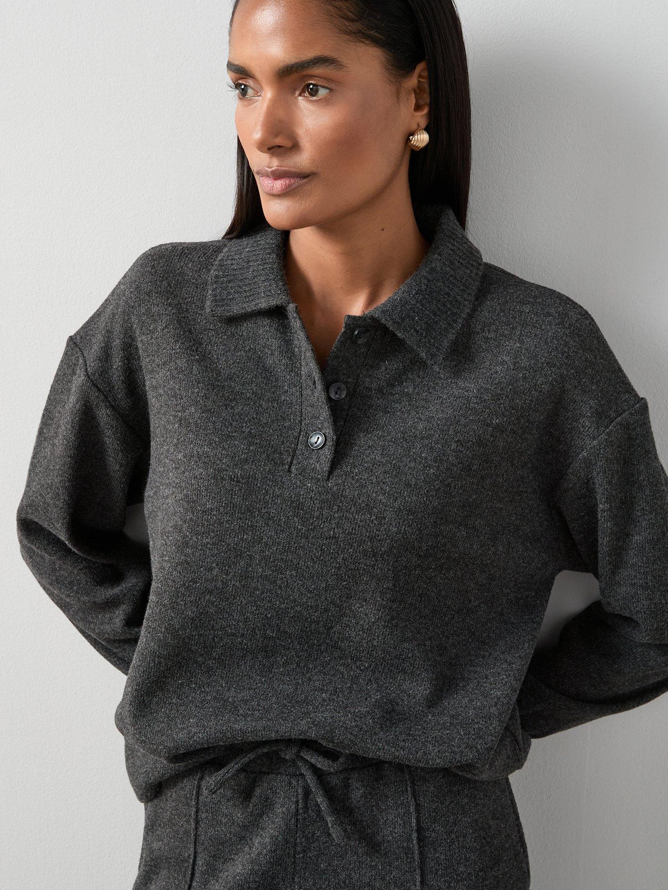 Image 1 of 6 of The Very Collection Button Through Collar Detail Soft Touch Top Co-ord - Grey