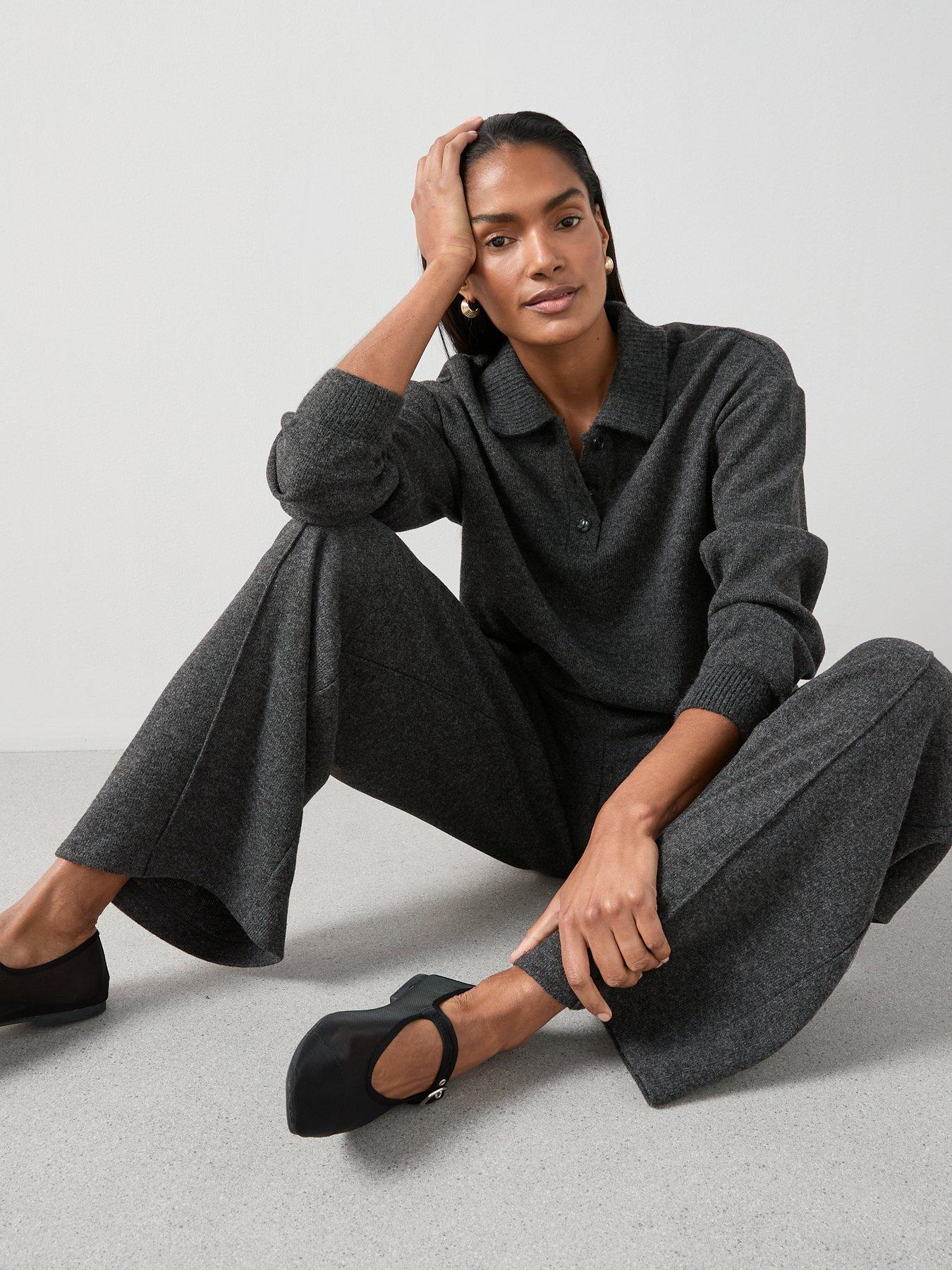 Image 4 of 6 of The Very Collection Button Through Collar Detail Soft Touch Top Co-ord - Grey