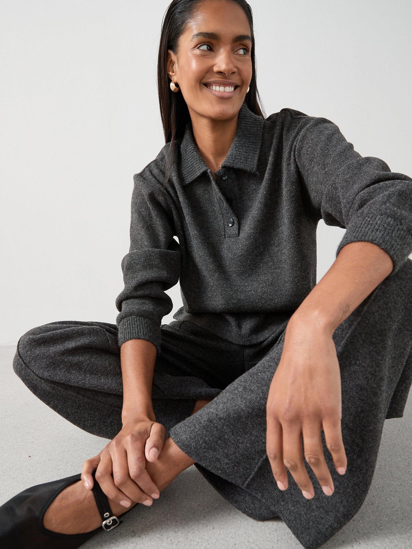 Image 6 of 6 of The Very Collection Button Through Collar Detail Soft Touch Top Co-ord - Grey