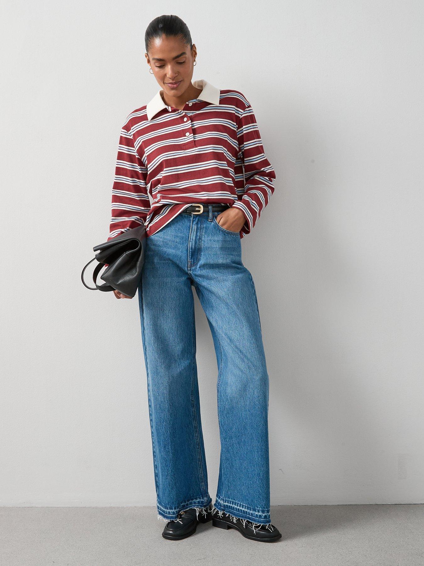 Image 3 of 7 of The Very Collection Collar Stripe Rugby Top - Burgundy