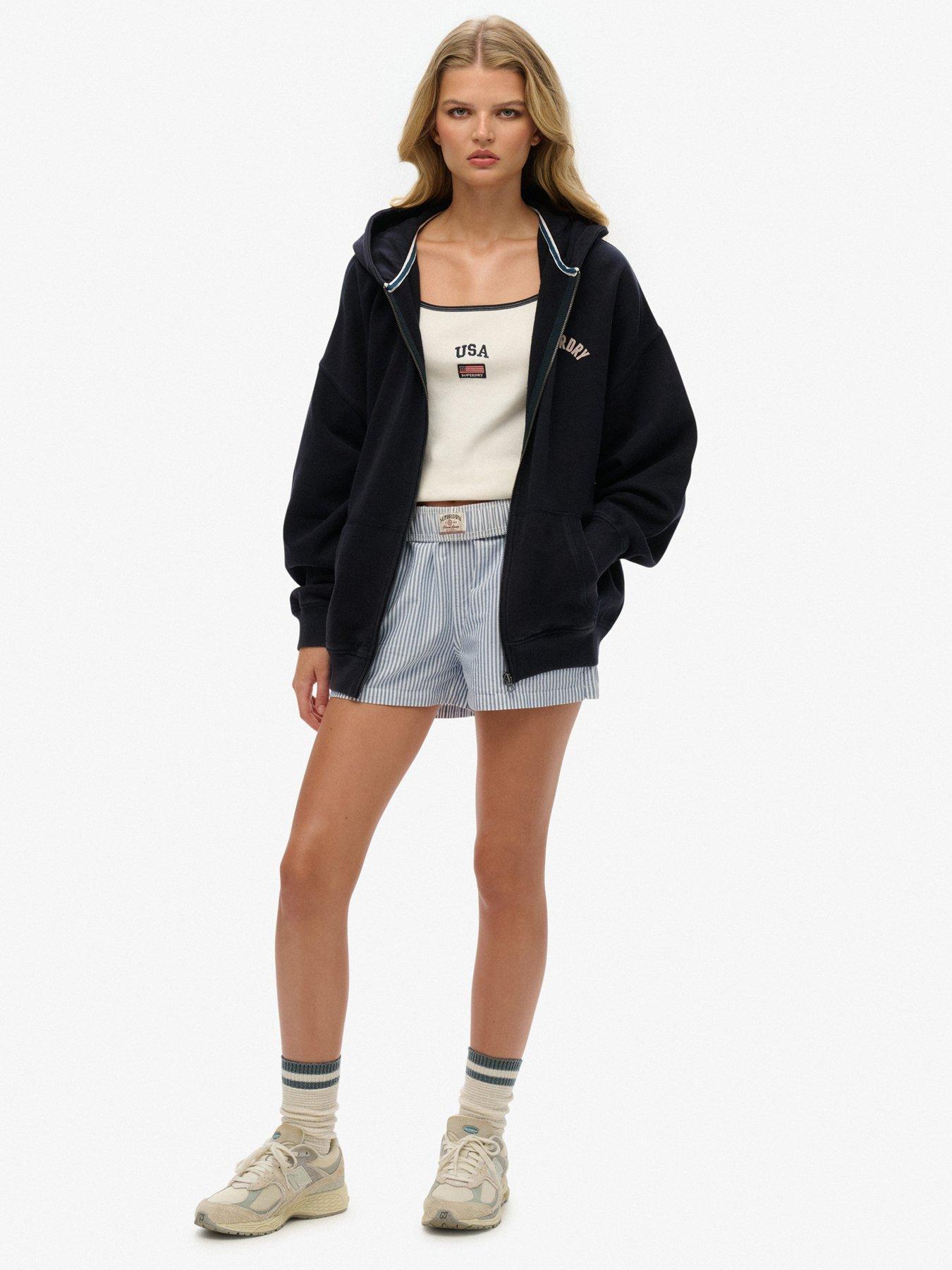 Image 3 of 5 of Superdry Athletic Essentials Oversized Zip Hoodie - Navy