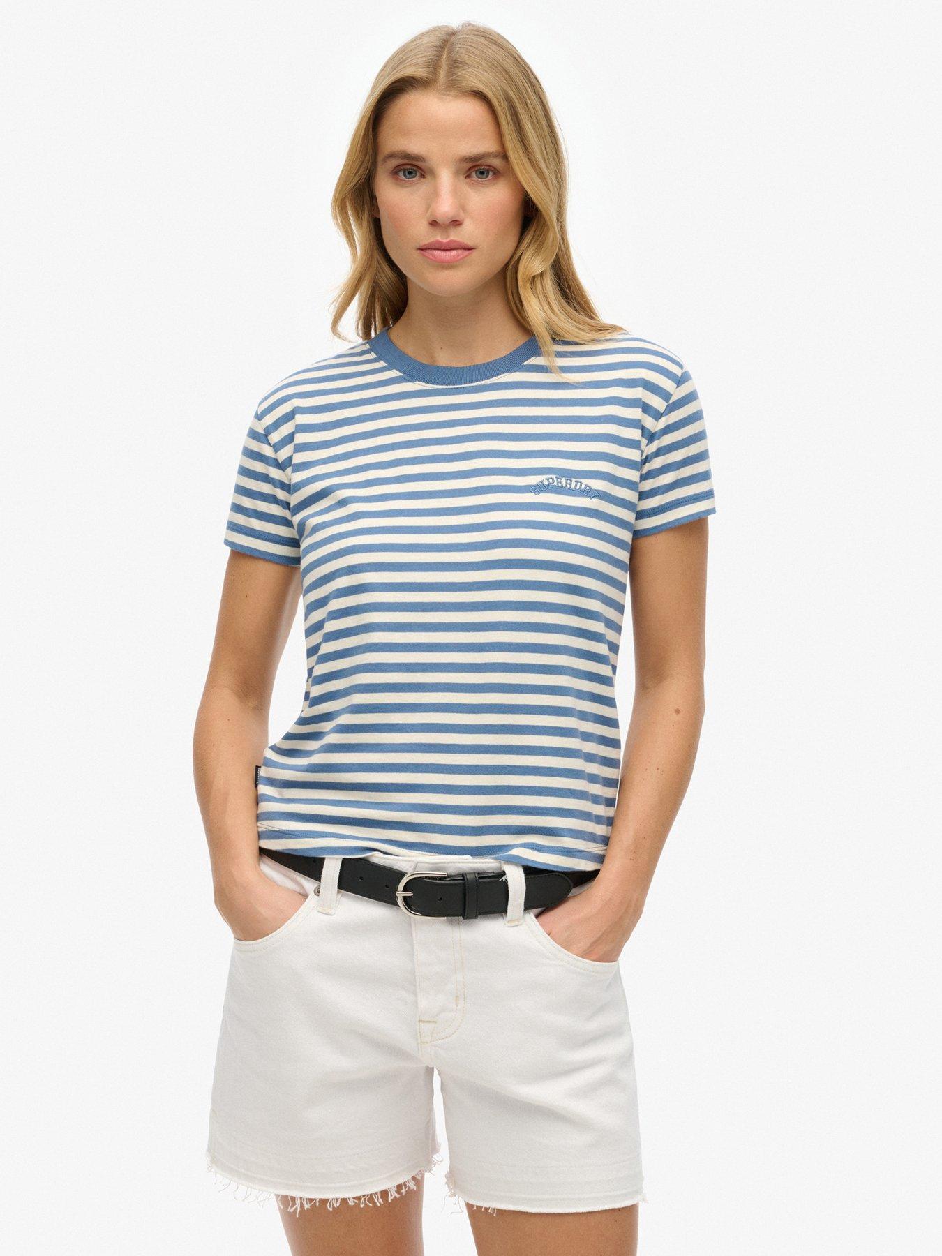Image 1 of 4 of Superdry Essential Logo Striped Fitted T-Shirt - Blue