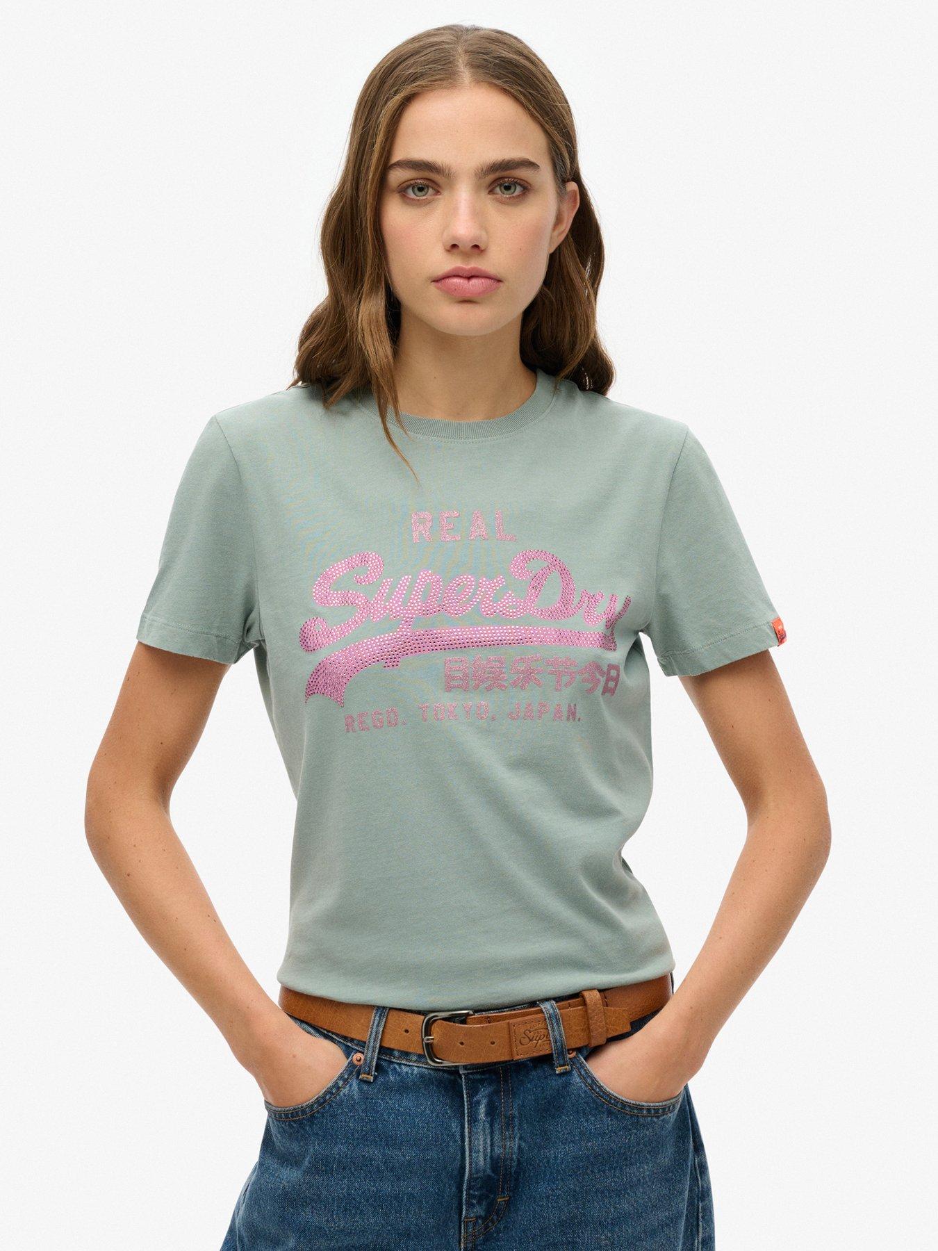 undefined Vintage Logo Rhinestone Slim T-Shirt - Blue