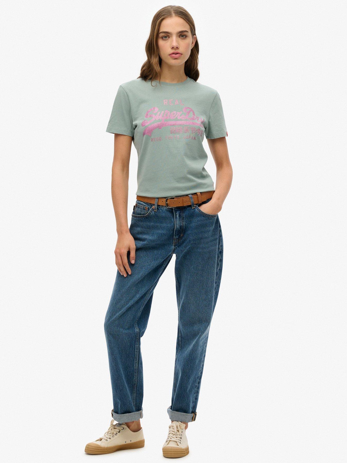 Image 3 of 5 of Superdry Vintage Logo Rhinestone Slim T-Shirt - Blue