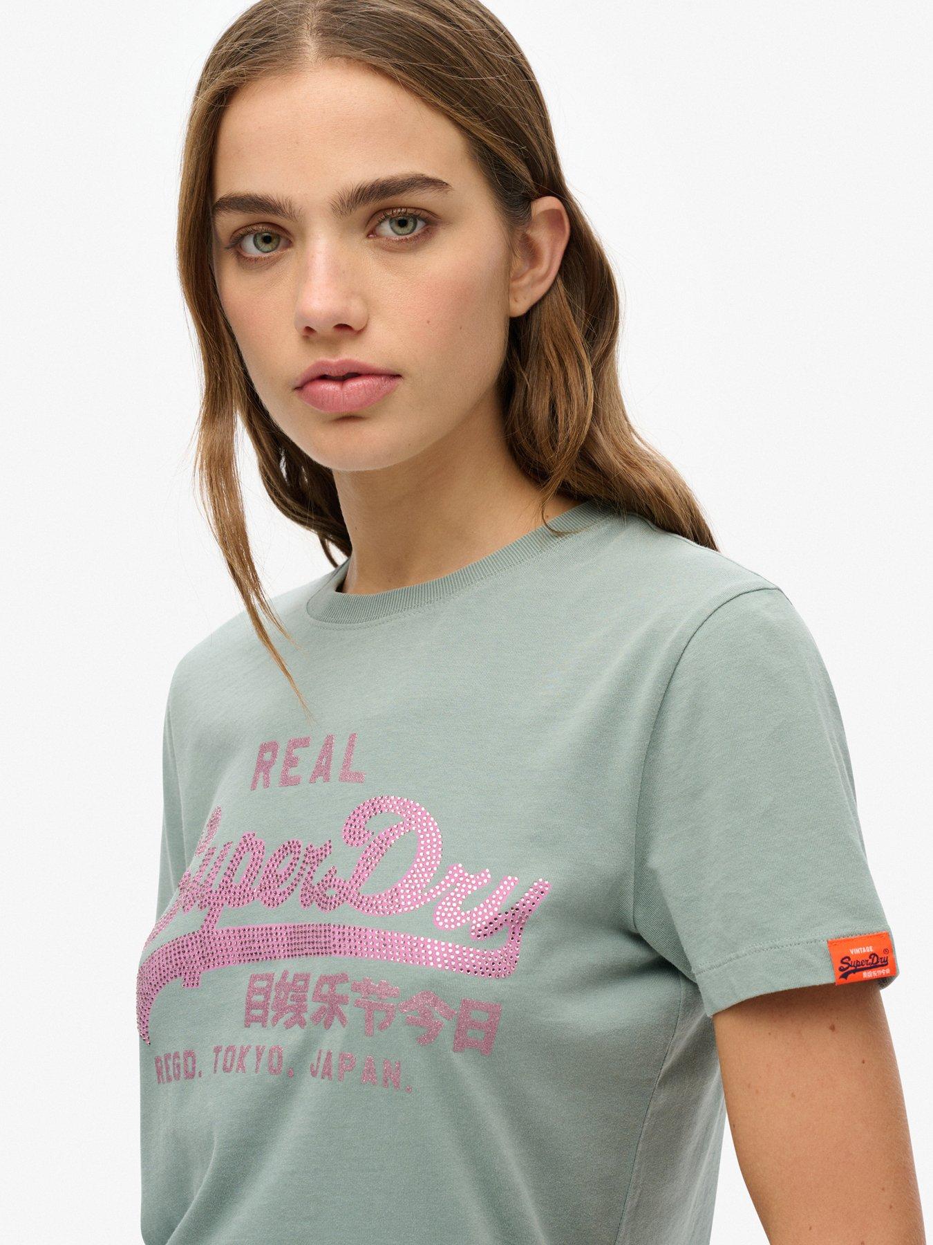 Image 4 of 5 of Superdry Vintage Logo Rhinestone Slim T-Shirt - Blue
