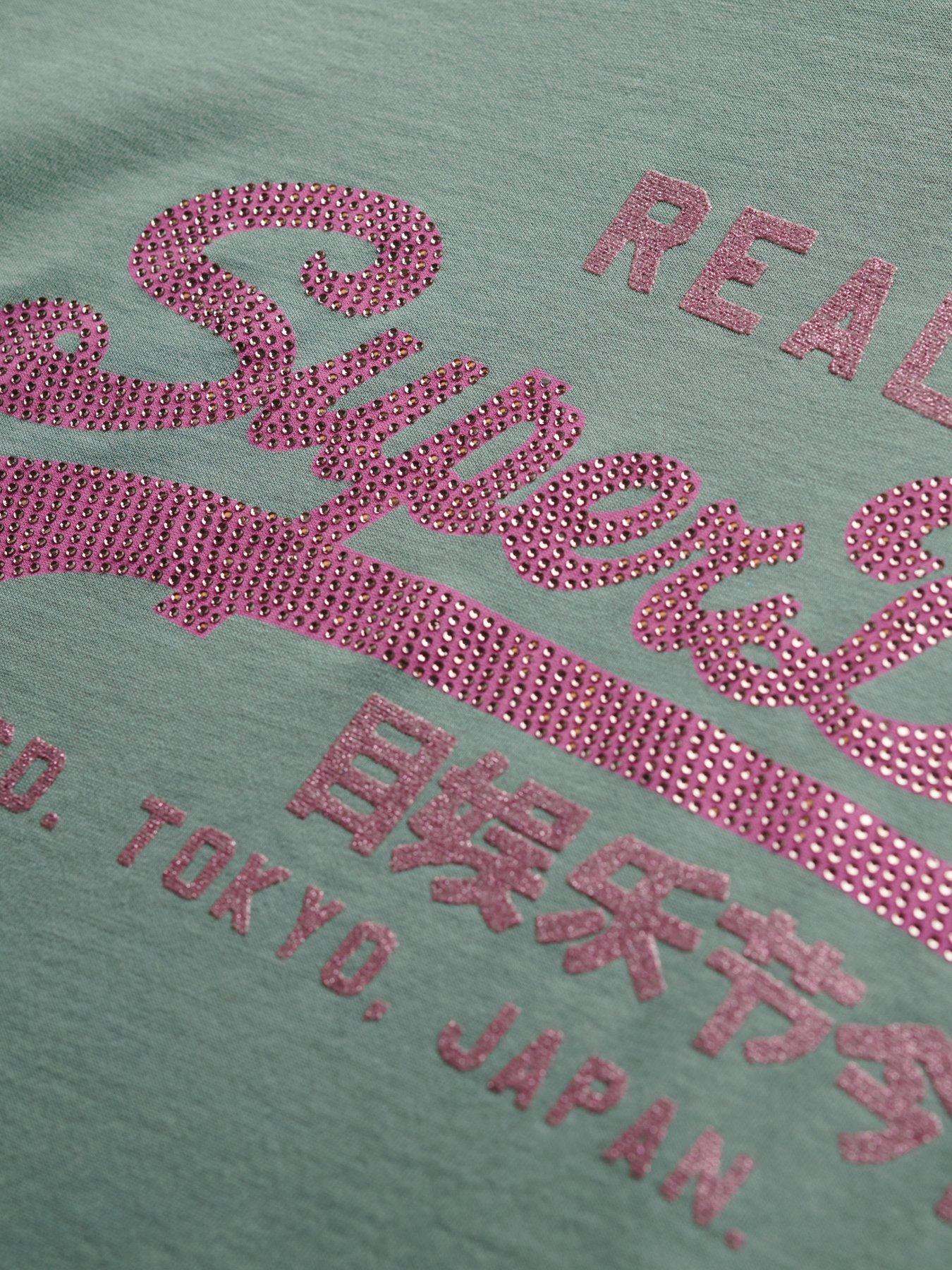 Image 5 of 5 of Superdry Vintage Logo Rhinestone Slim T-Shirt - Blue