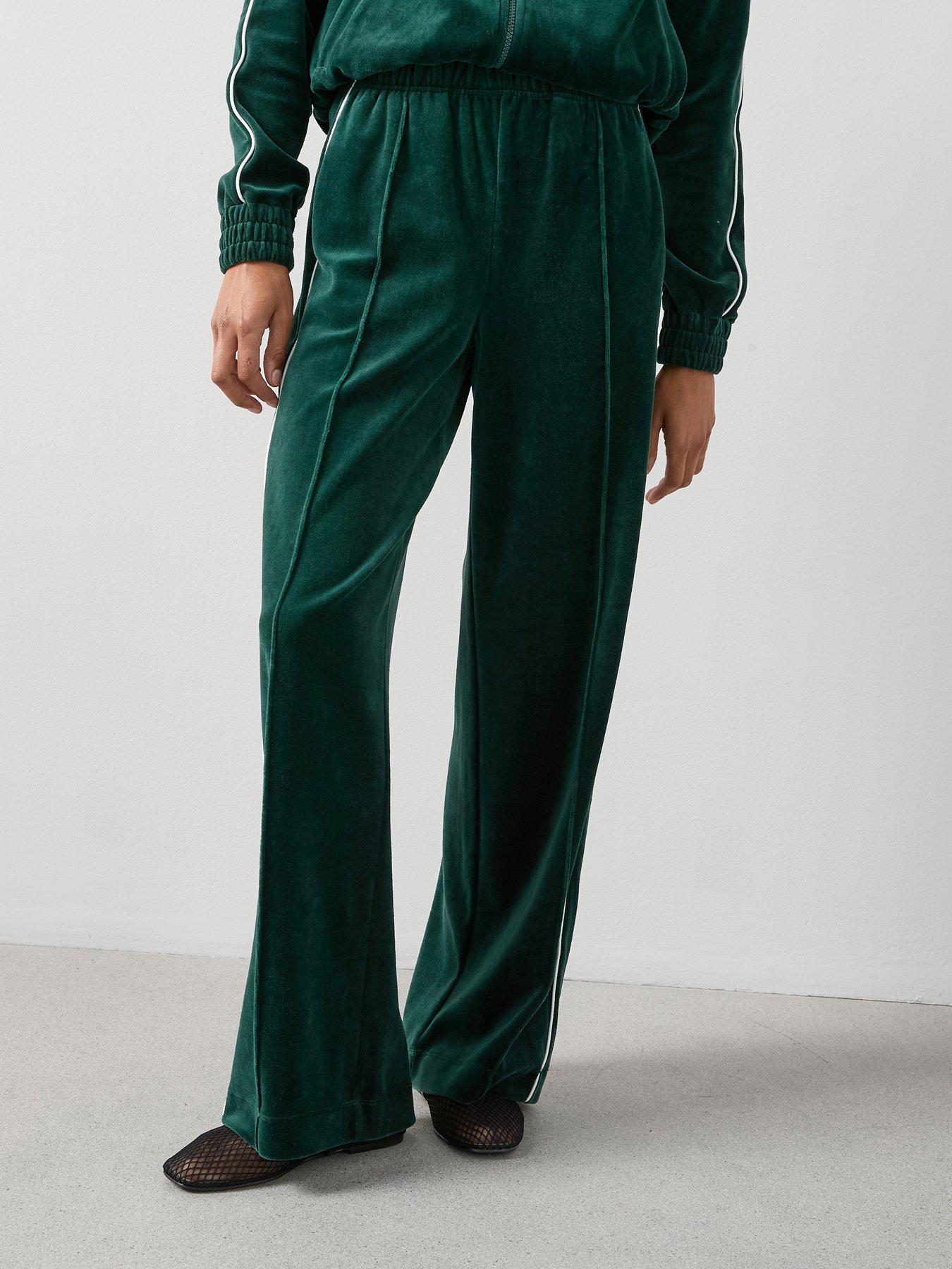 The Very Collection Velour Wide Leg Joggers With Piping Co-Ord - Green