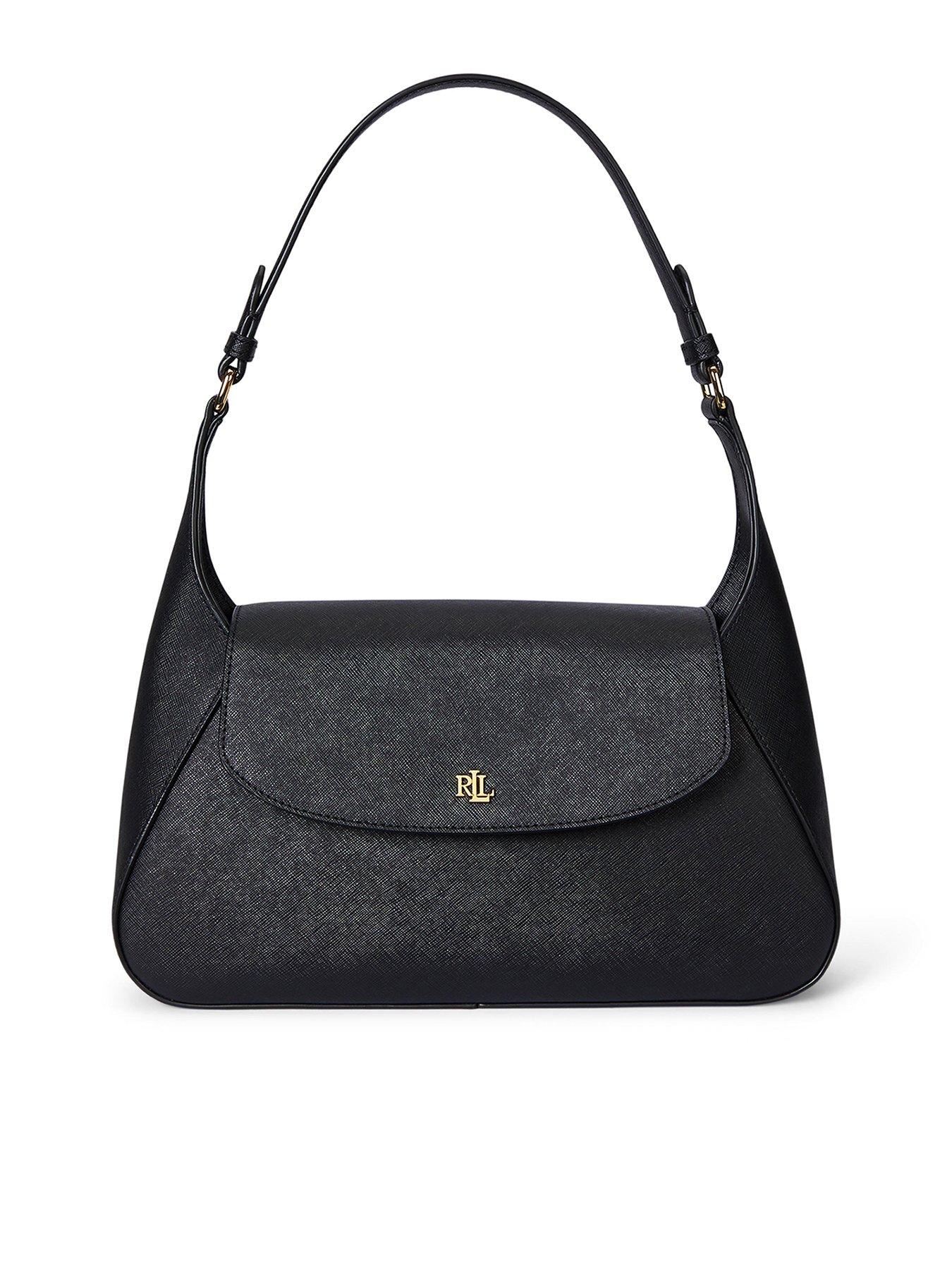 Lauren by Ralph Lauren Crosshatch Medium Shoulder Bag- Black