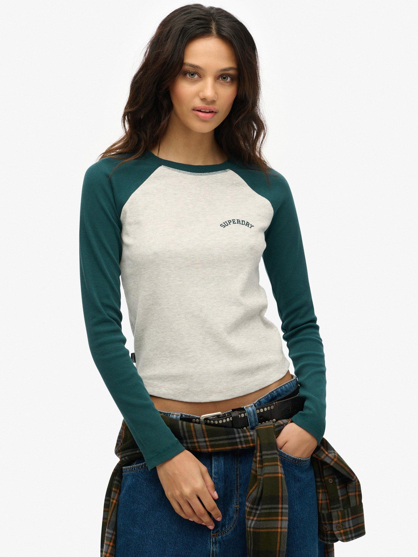 undefined Essential Logo Ribbed Baseball Long Sleeve Top - Multi
