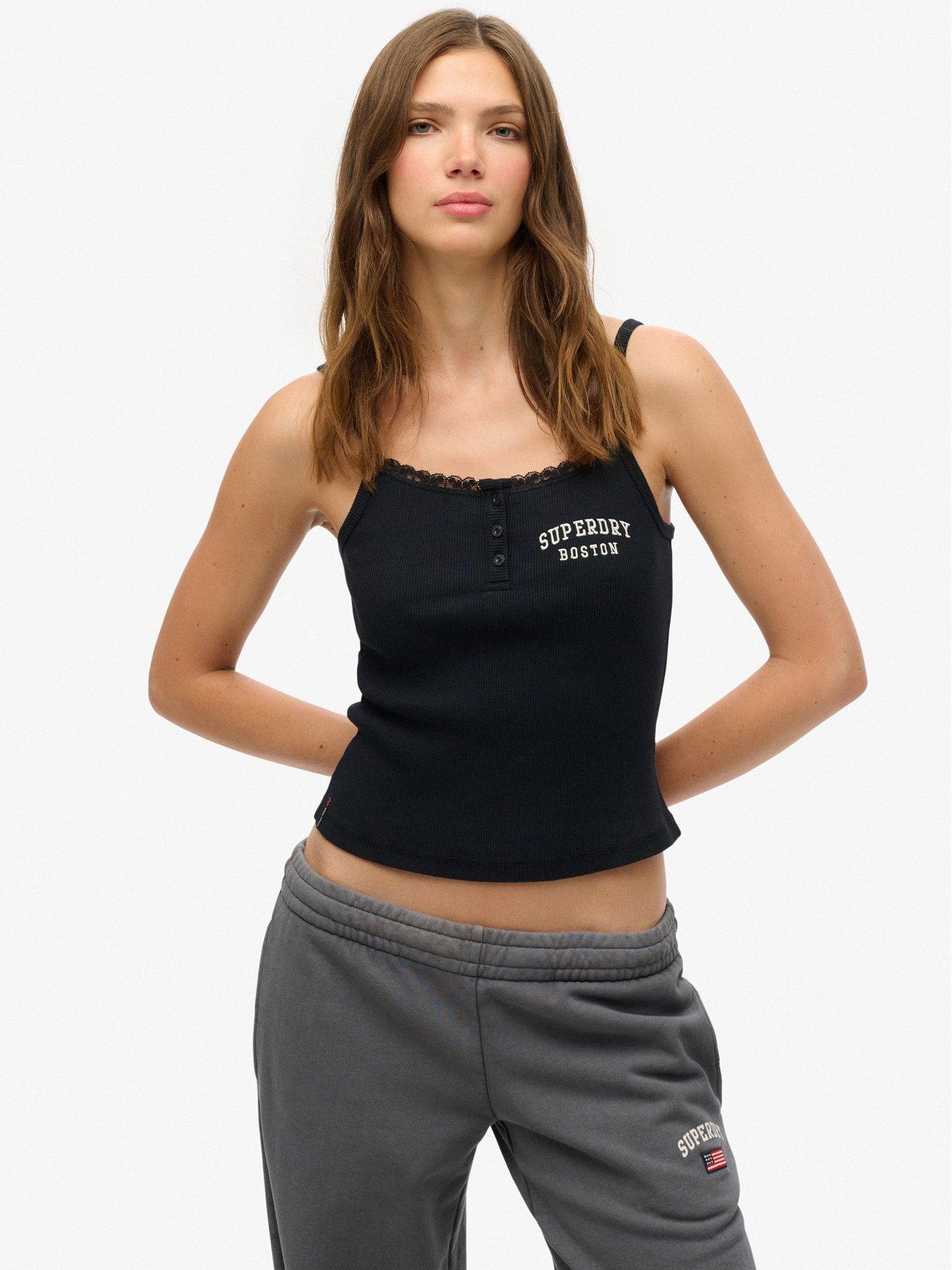 undefined Athletic Essentials Embroidered Button Cami Top - Navy