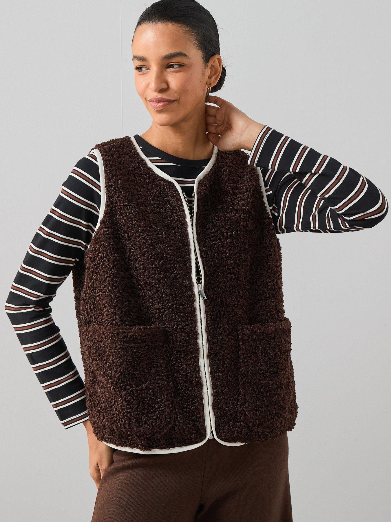 V by Very Borg Gilet - Brown