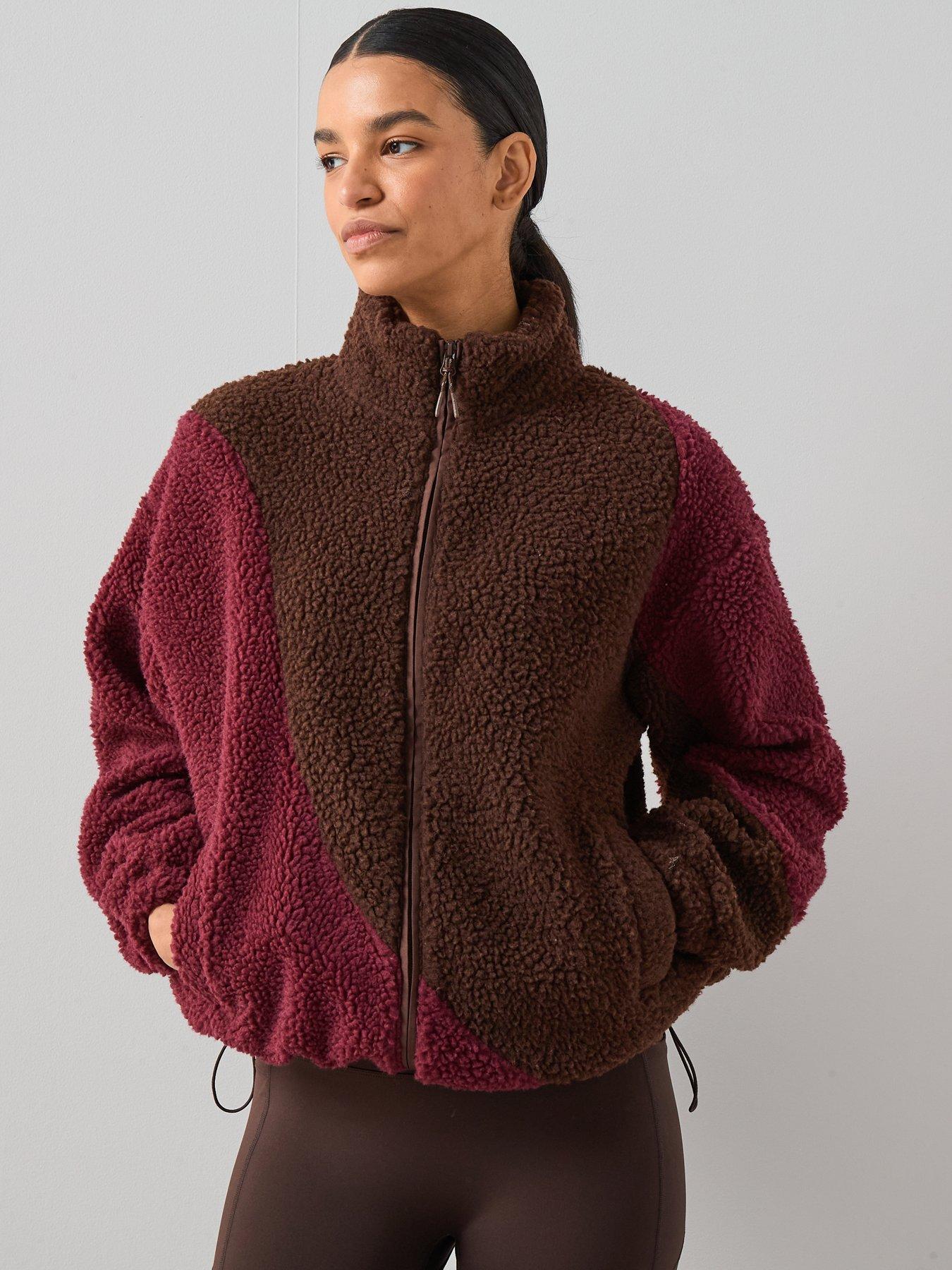 The Very Collection Colour Block Borg Fleece- Burgundy