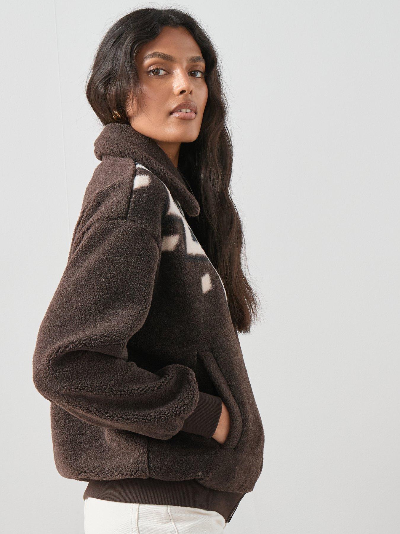 Image 5 of 6 of The Very Collection Zip Up Borg Jacket - Brown
