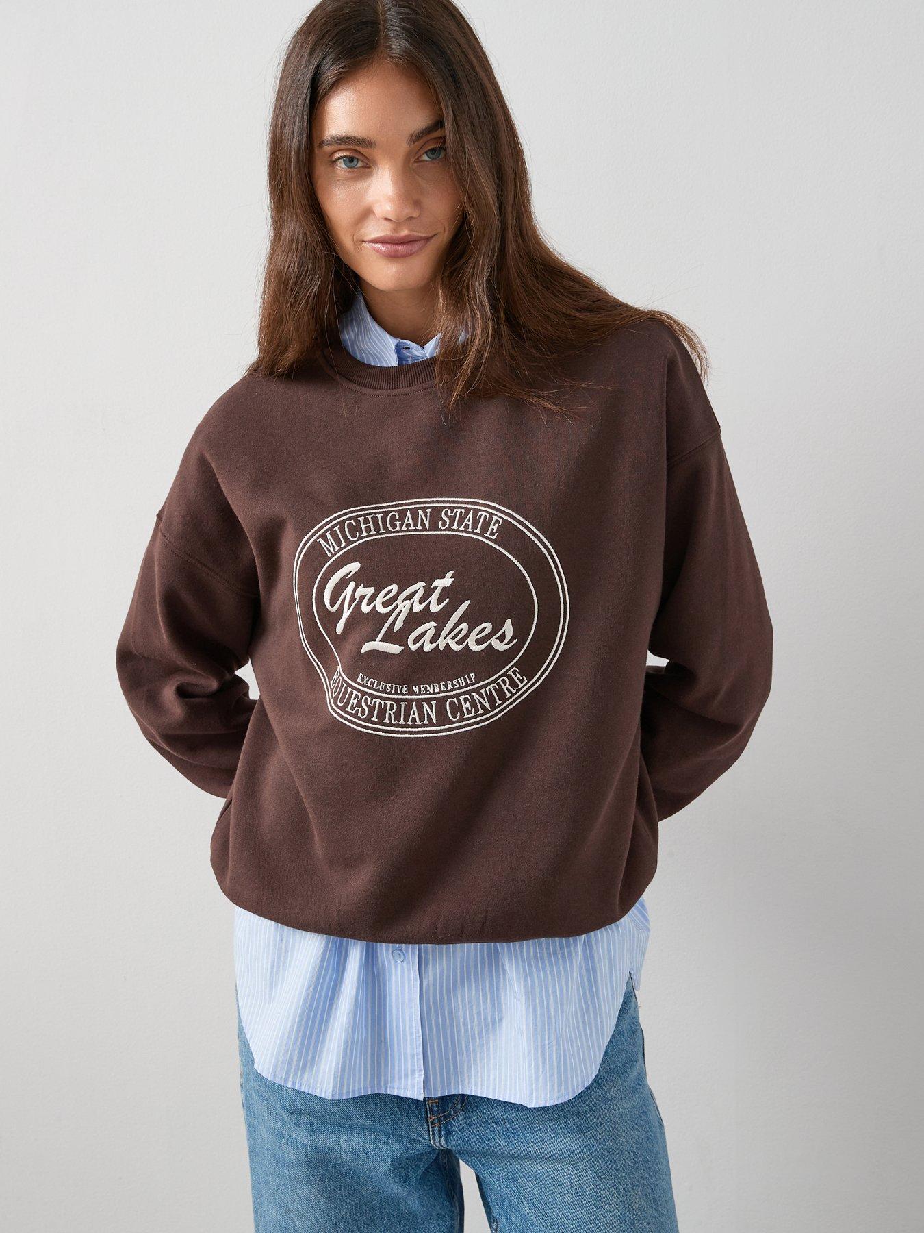 V by Very Michigan Great Lakes Graphic Sweatshirt - Brown