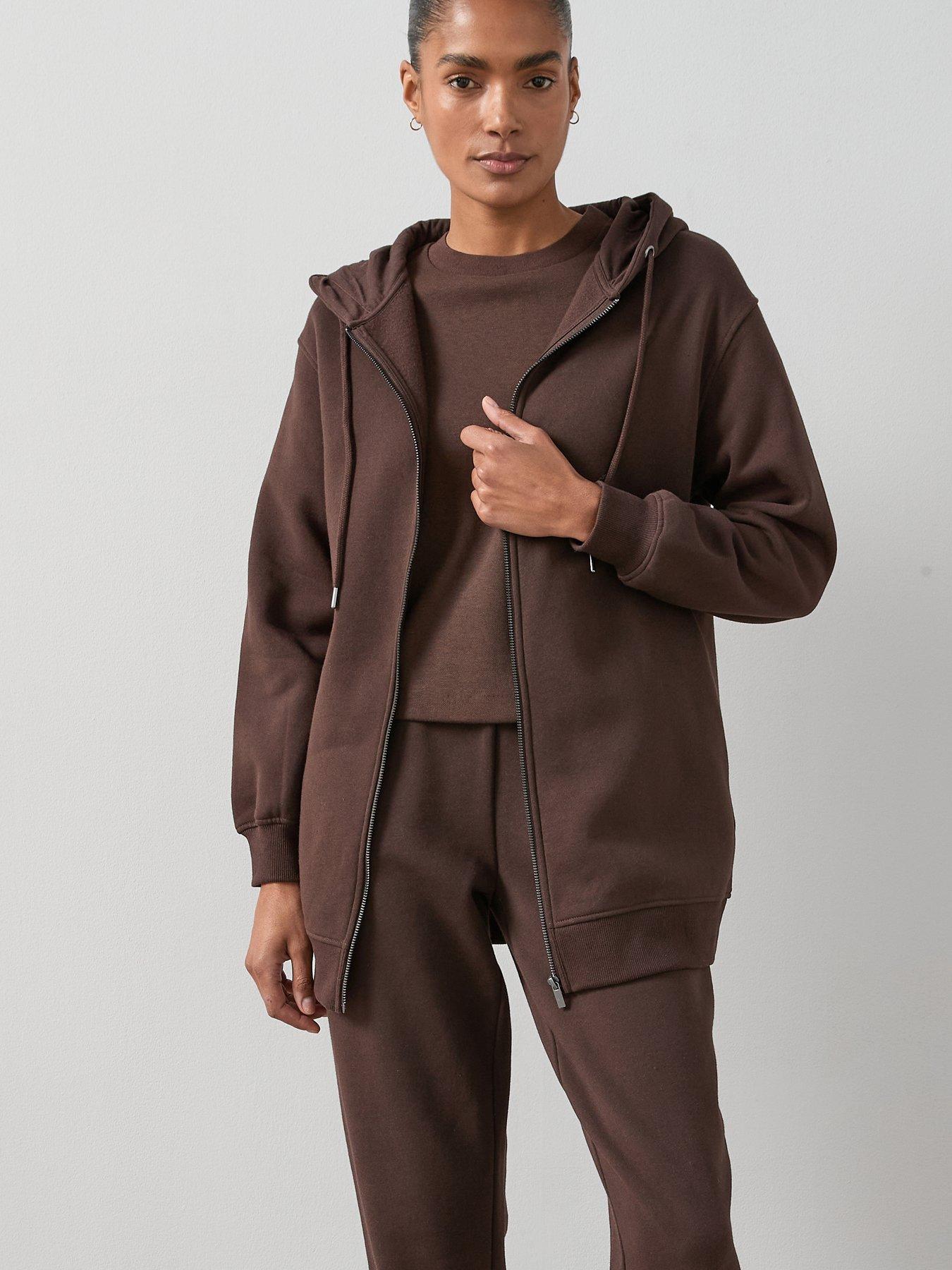 The Very Collection Longline Essential Zip Up Hoody - Brown