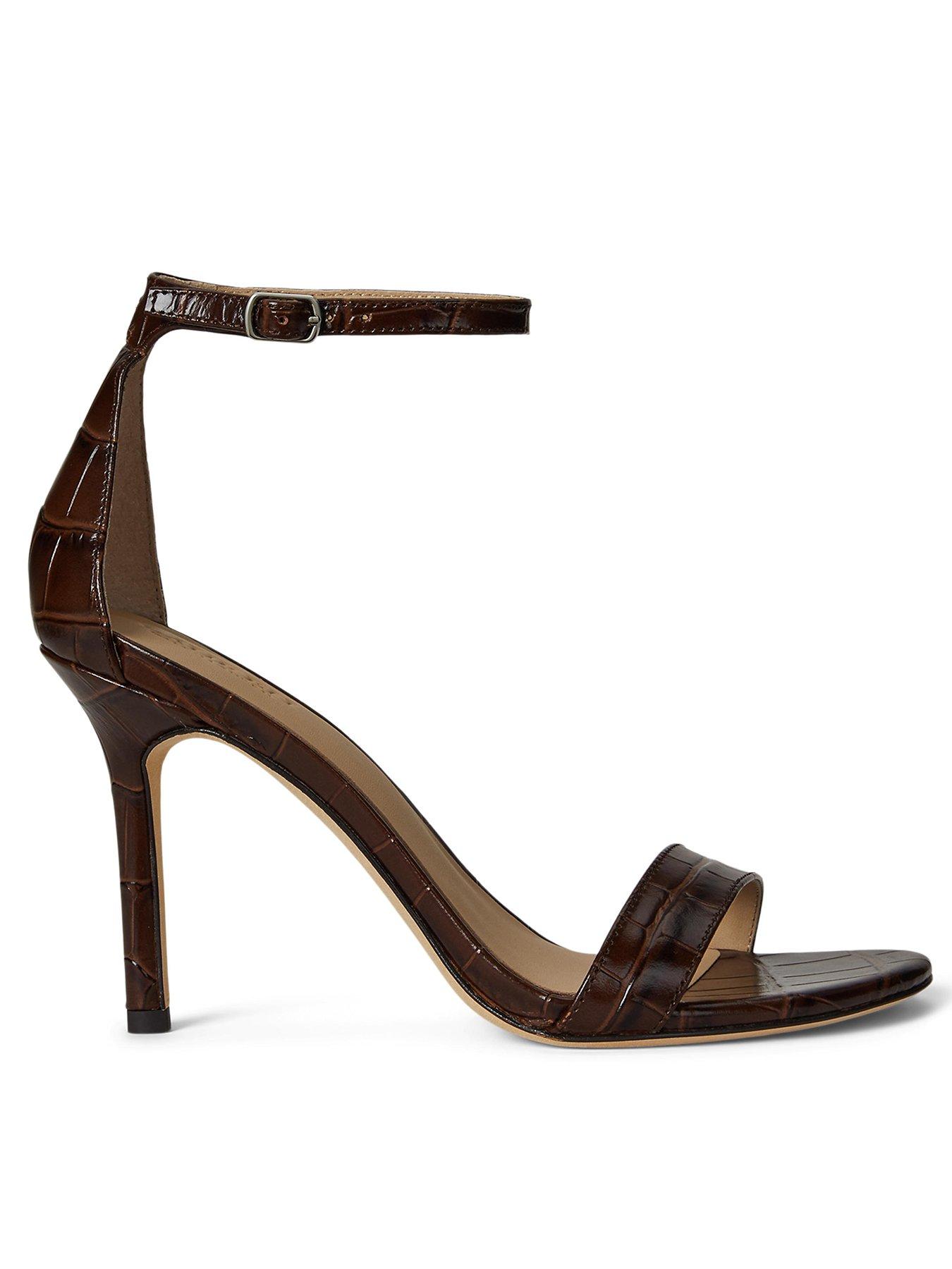 undefined Allie Crocodile Embossed Leather Sandals  - Brown