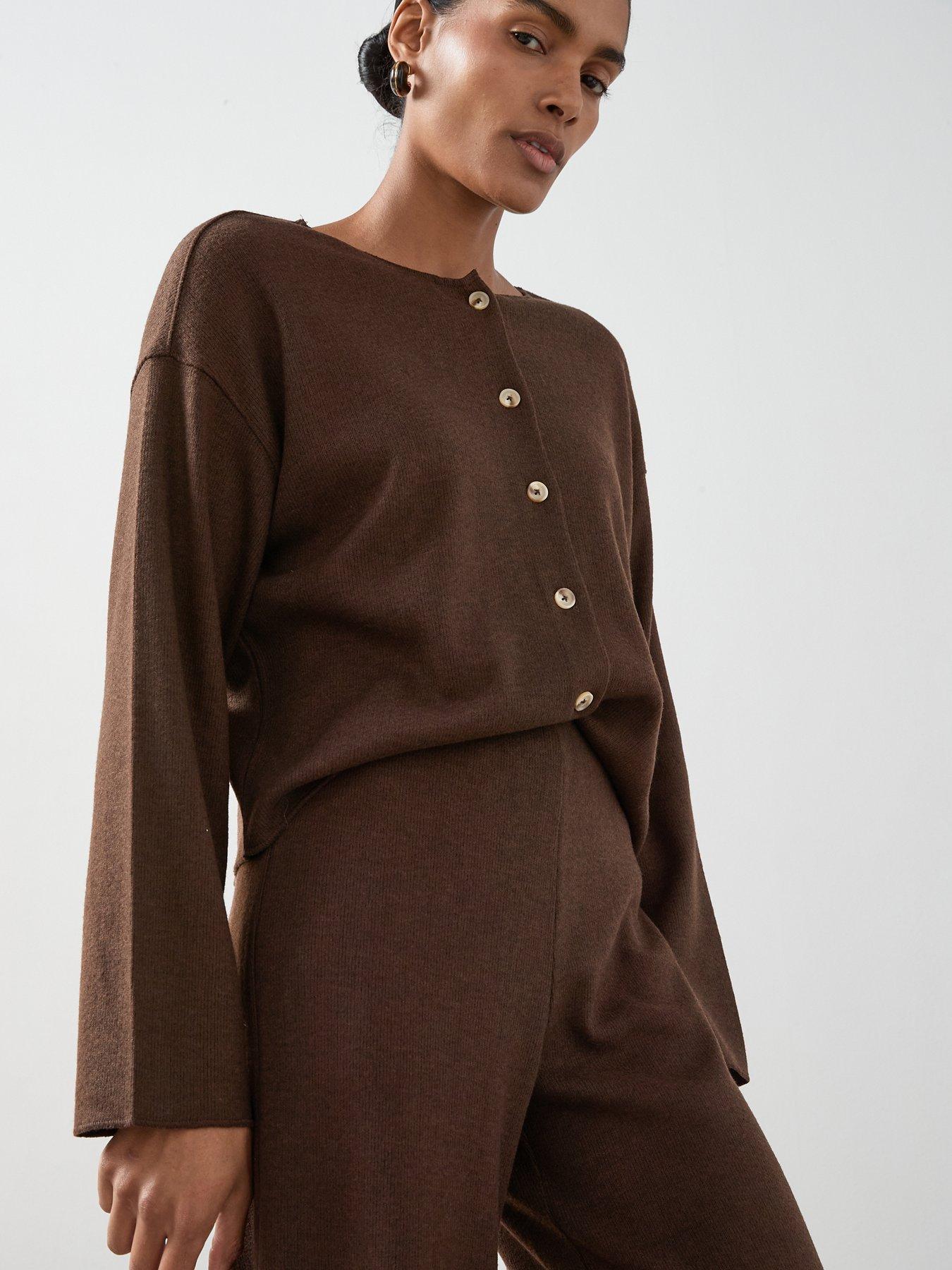 The Very Collection Button Up Textured Cardigan Co-ord - Brown