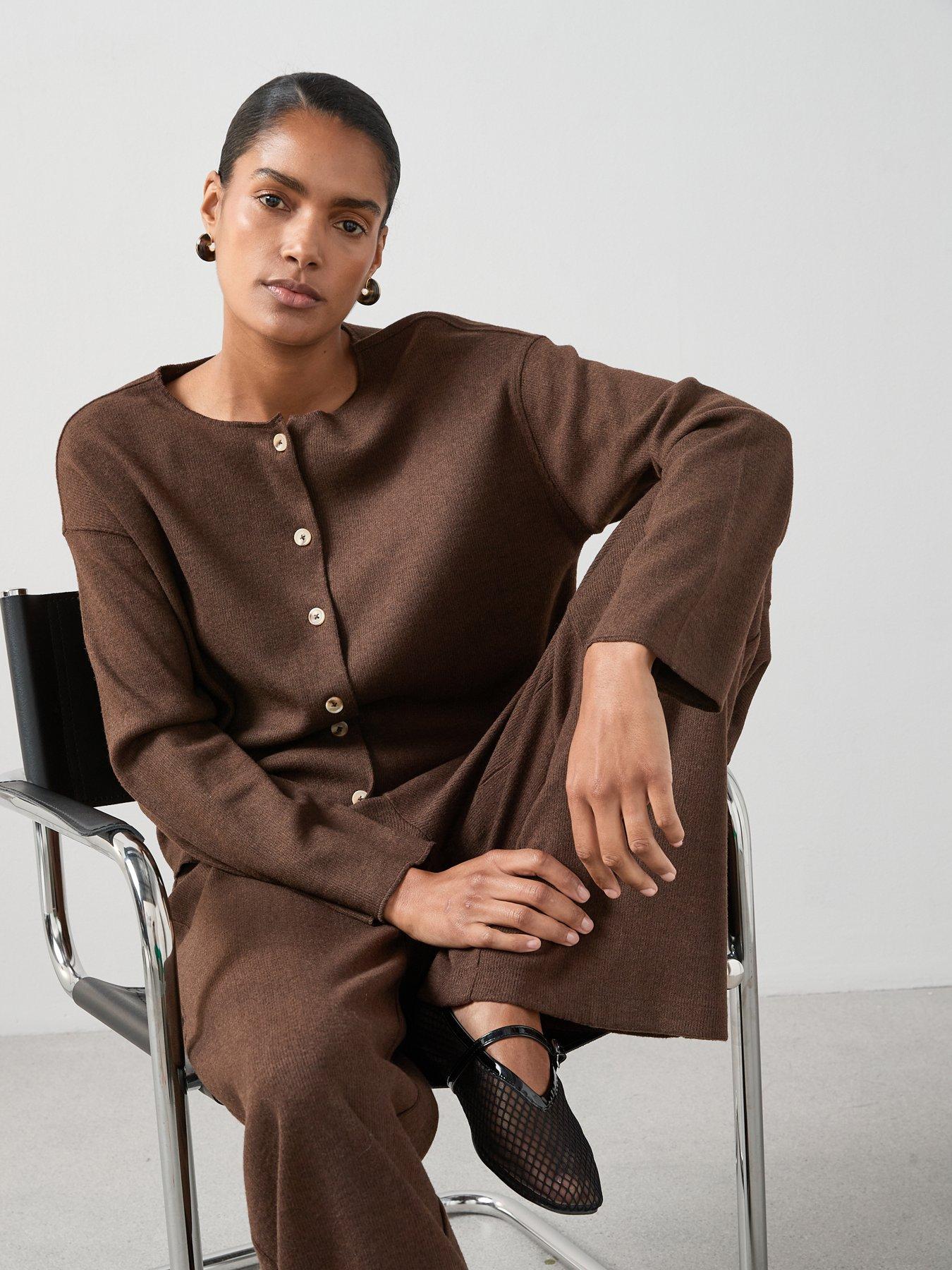 Image 5 of 6 of The Very Collection Button Up Textured Cardigan Co-ord - Brown