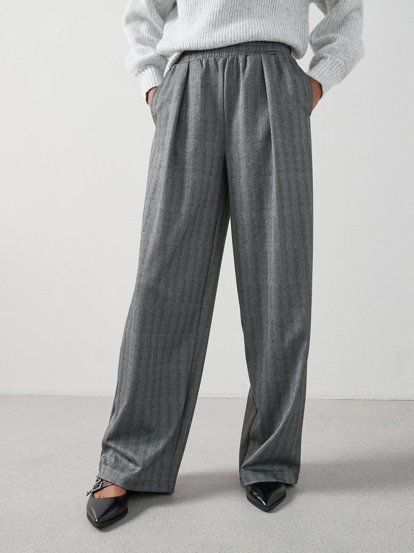 The Very Collection Herringbone Wide Leg Trouser - Grey
