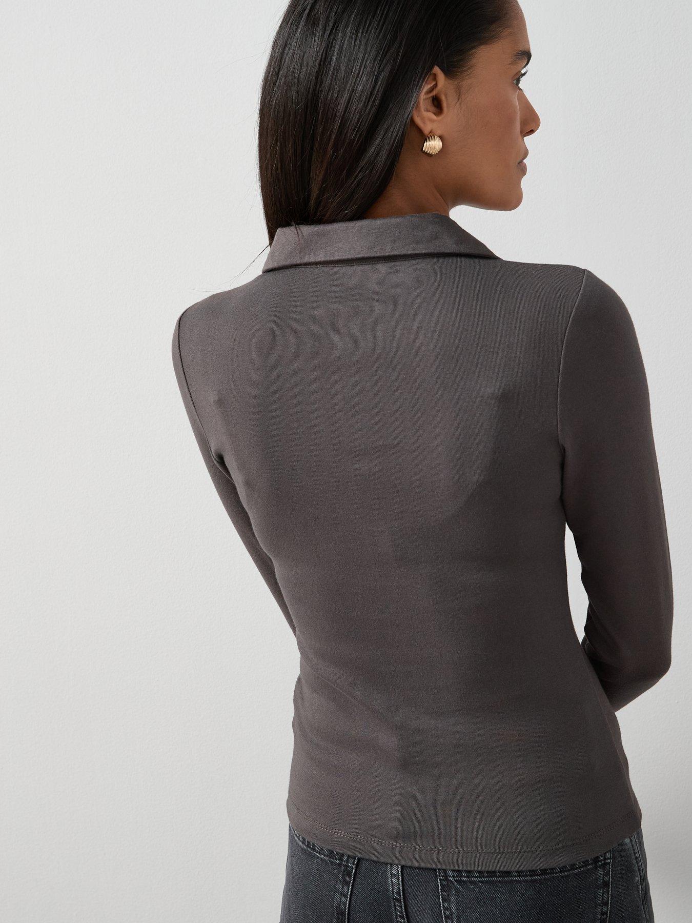 The Very Collection Long Sleeve Button Collar Top - Grey | Very