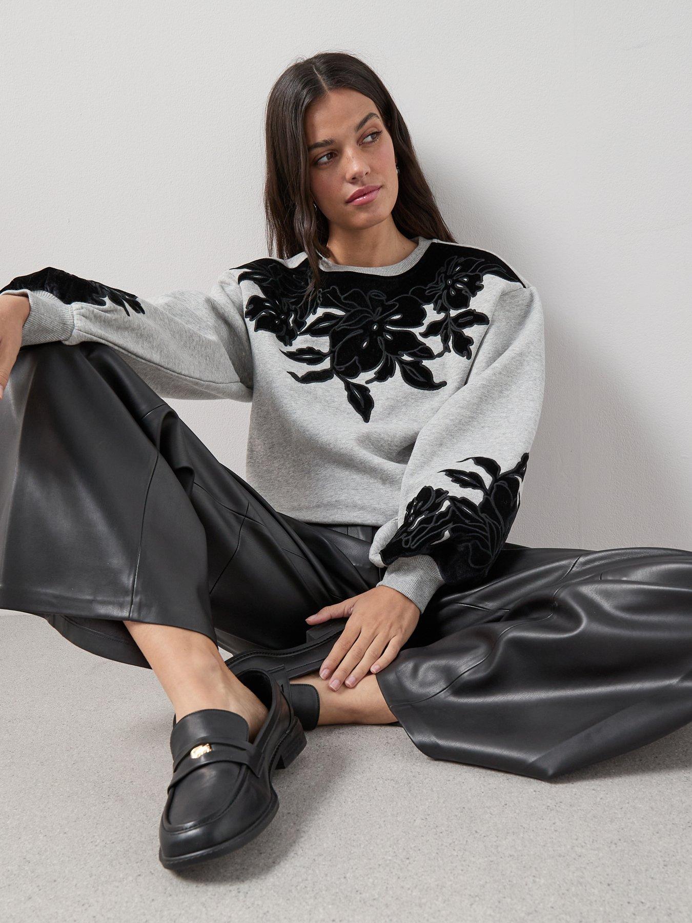 Image 1 of 7 of The Very Collection Flocked Sweatshirt - Grey