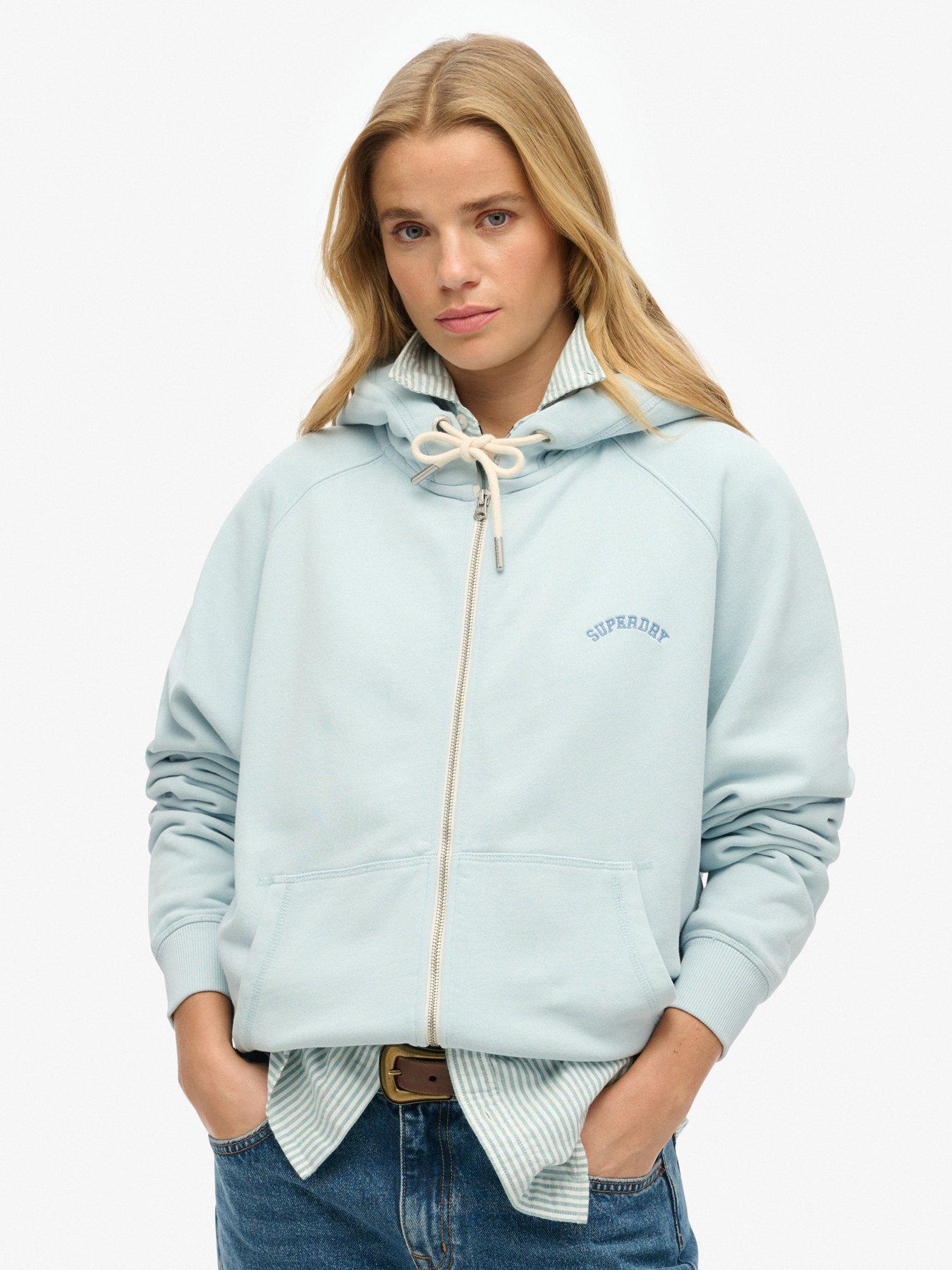 Superdry Essential Logo Oversized Raglan Zip Hoodie - Blue