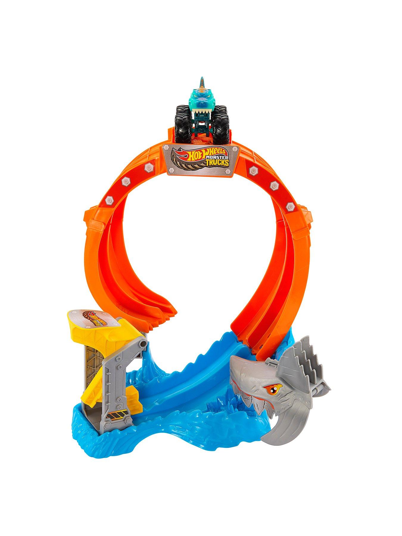 Image 7 of 7 of Hot Wheels Monster Trucks Corkscrew Shark Smash Track Set &amp; 1:64 Scale Mega-Wrex Toy Truck