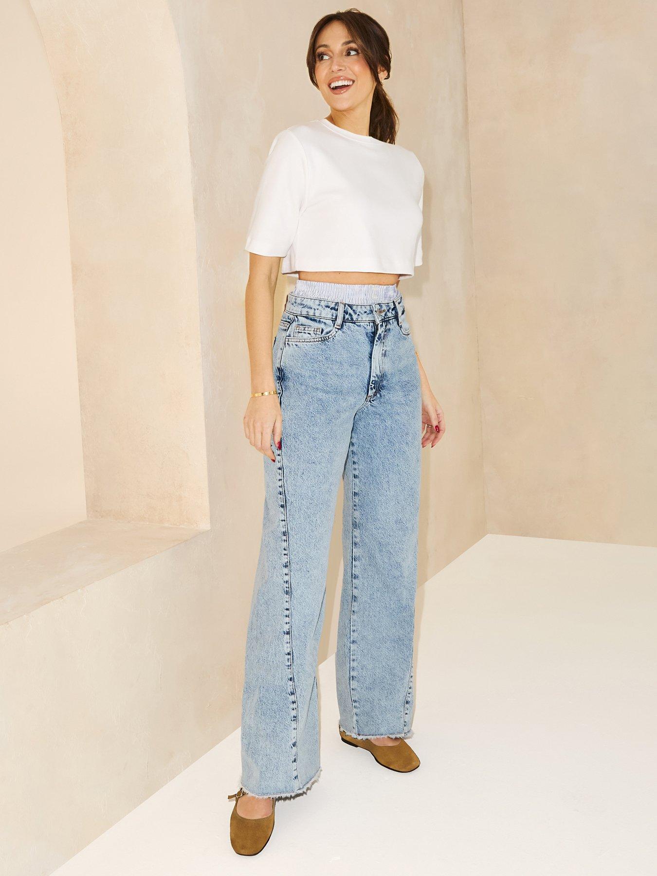 undefined Double Waistband Wide Leg Jean - Mid Wash