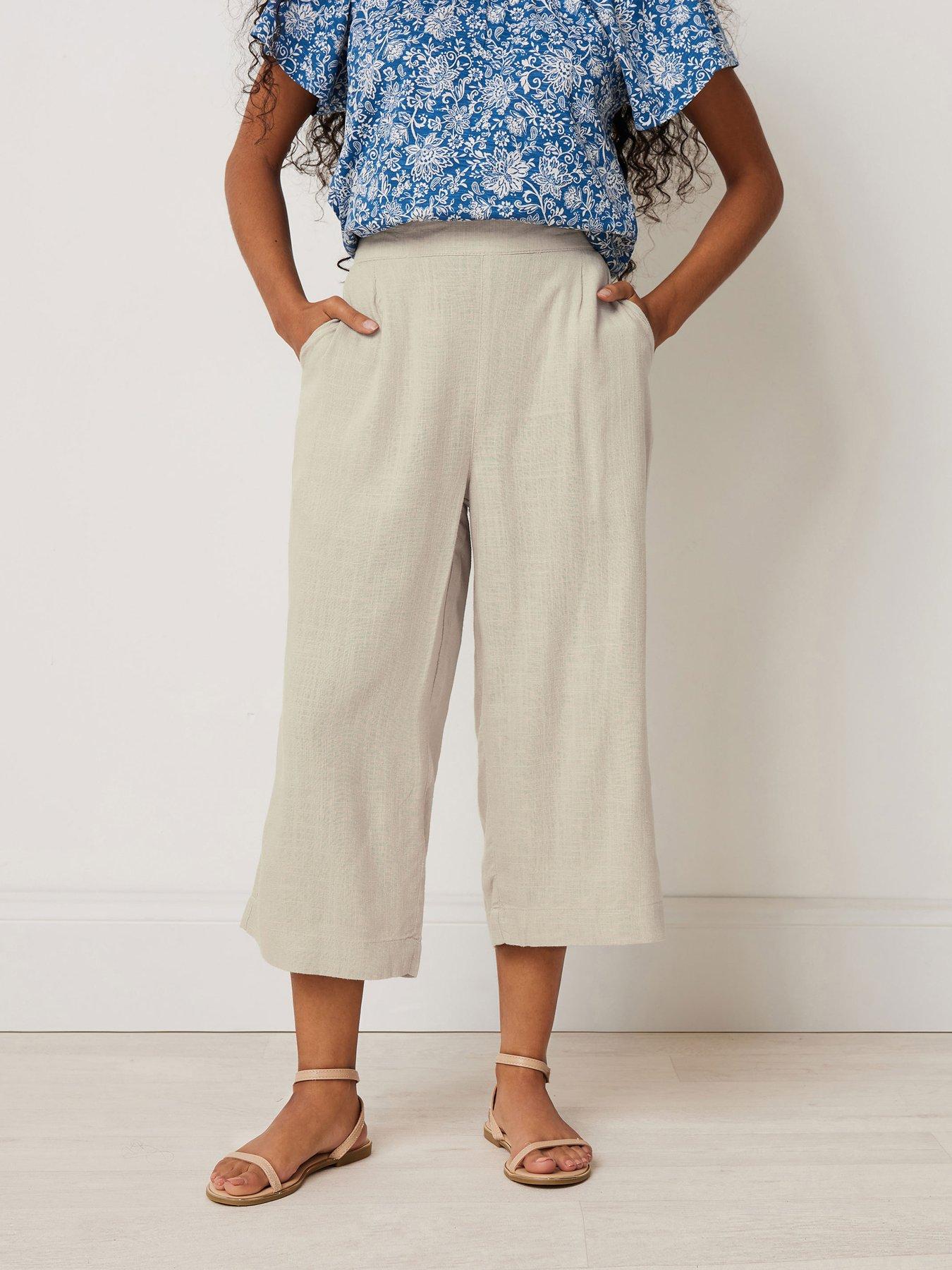 Image 1 of 4 of M&Co Petite Linen Wide Leg Crop Trouser