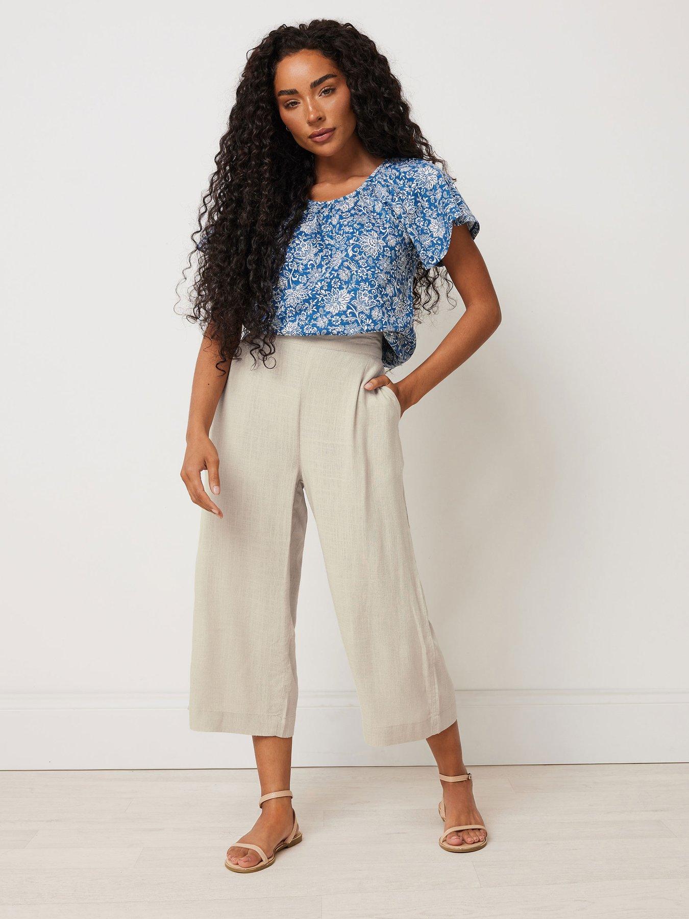 Image 3 of 4 of M&Co Petite Linen Wide Leg Crop Trouser
